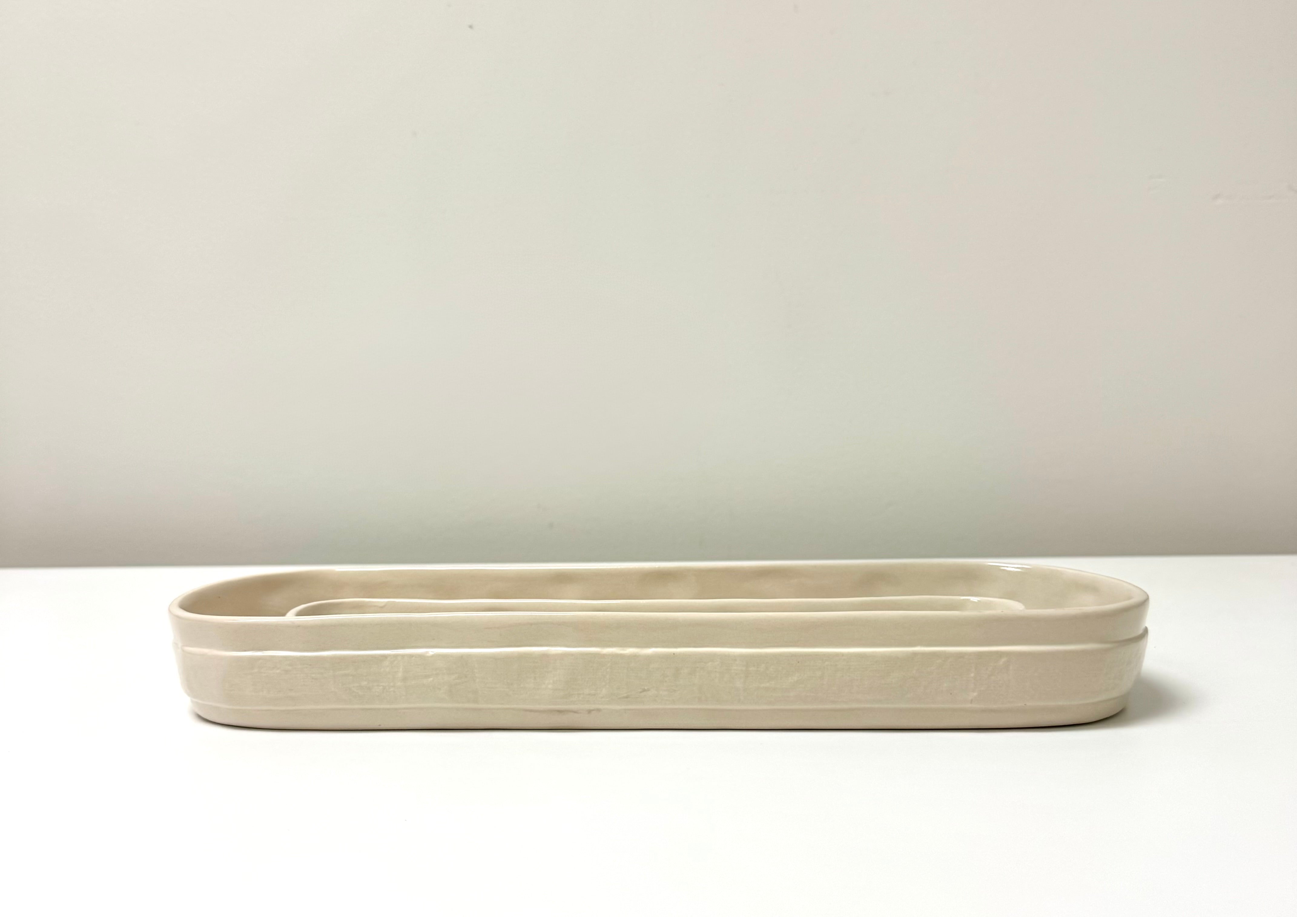 Beige Ceramic Cheese & Crackers Server