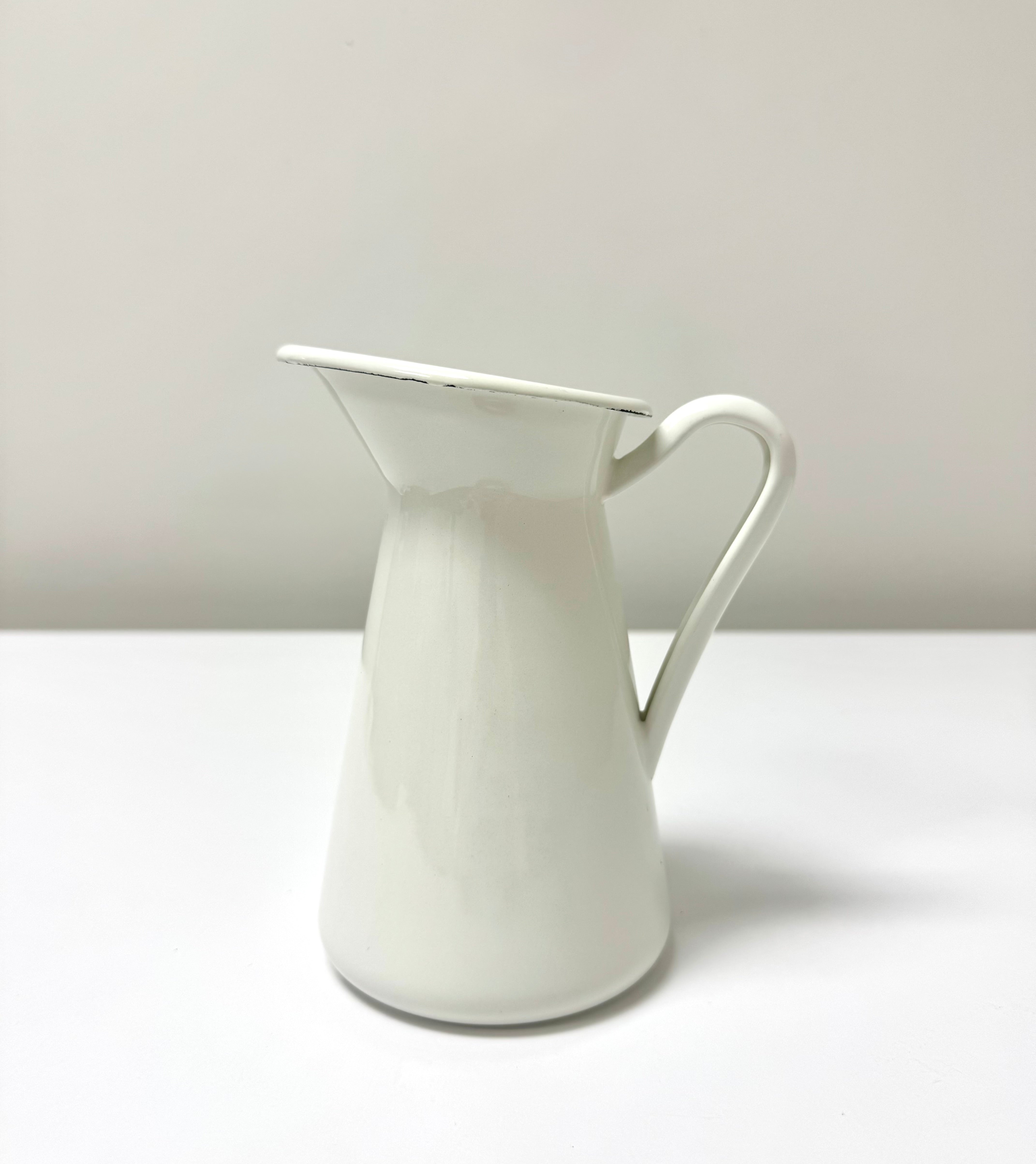White Enamelled Steel Small Pitcher