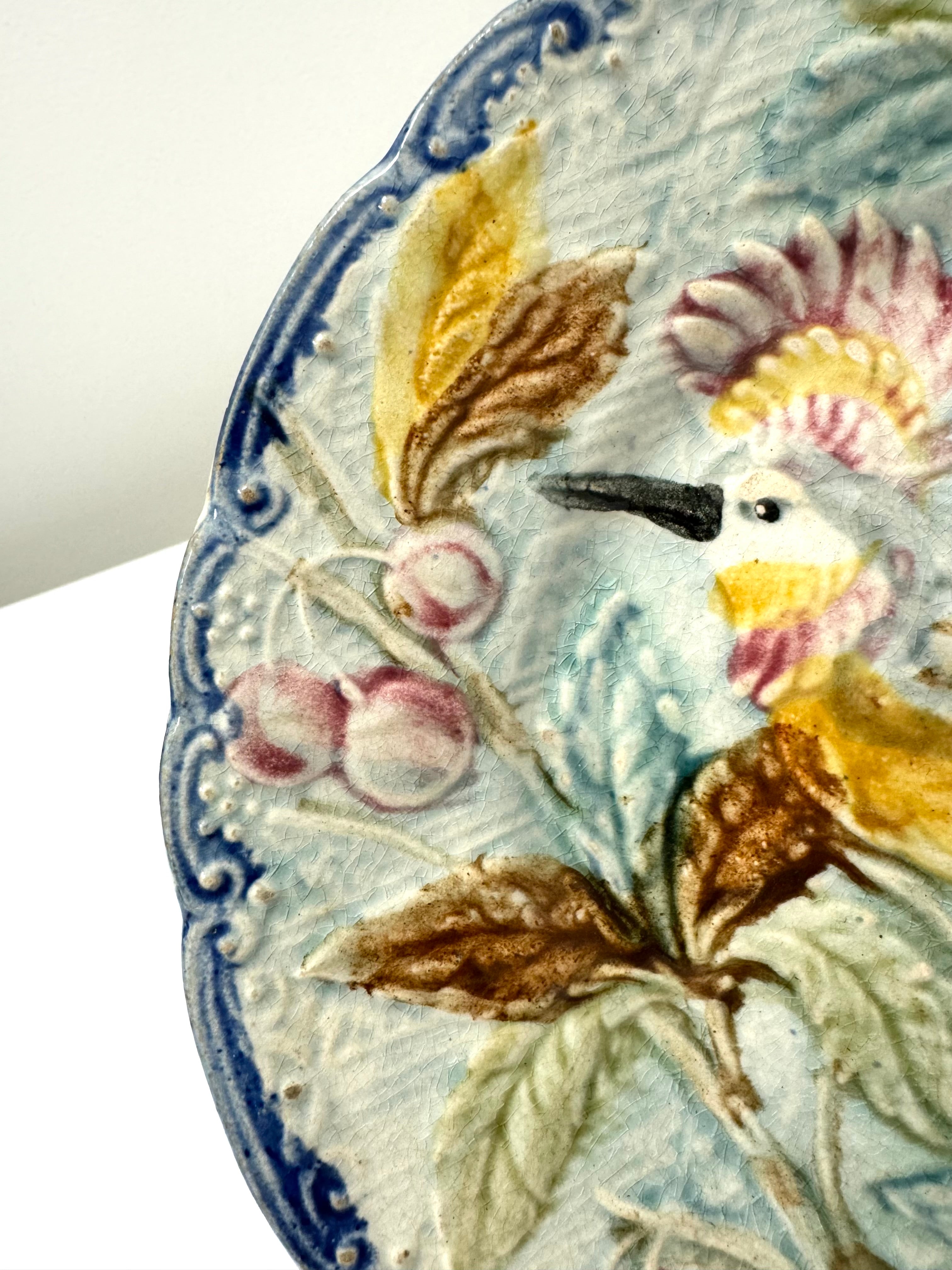 Antique Faiencerie de Wasmuel Bird of Paradise 8" Plate