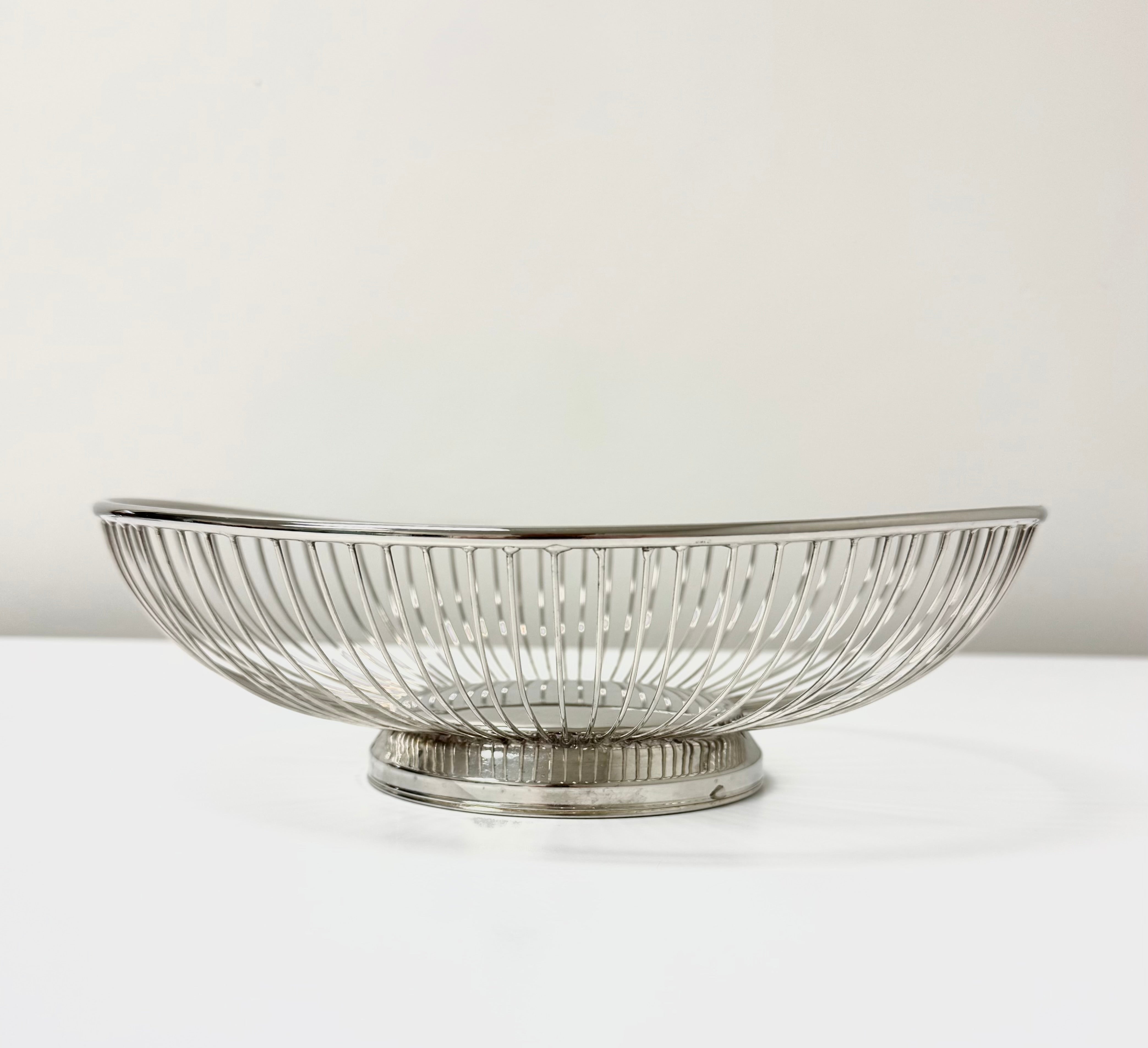 Vintage Silverplate Oval Wire Basket