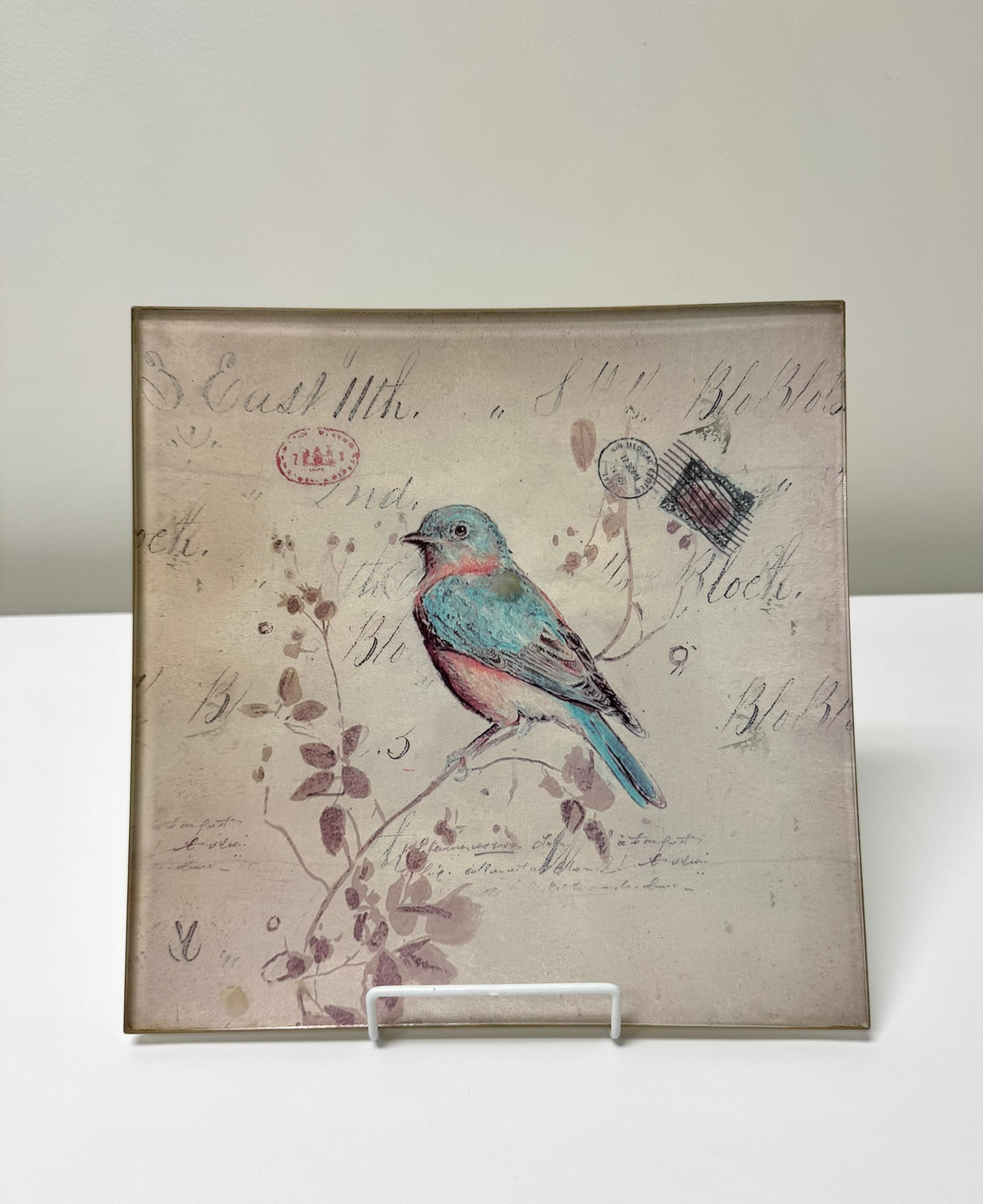 Pastel Bluebird Glass Plate