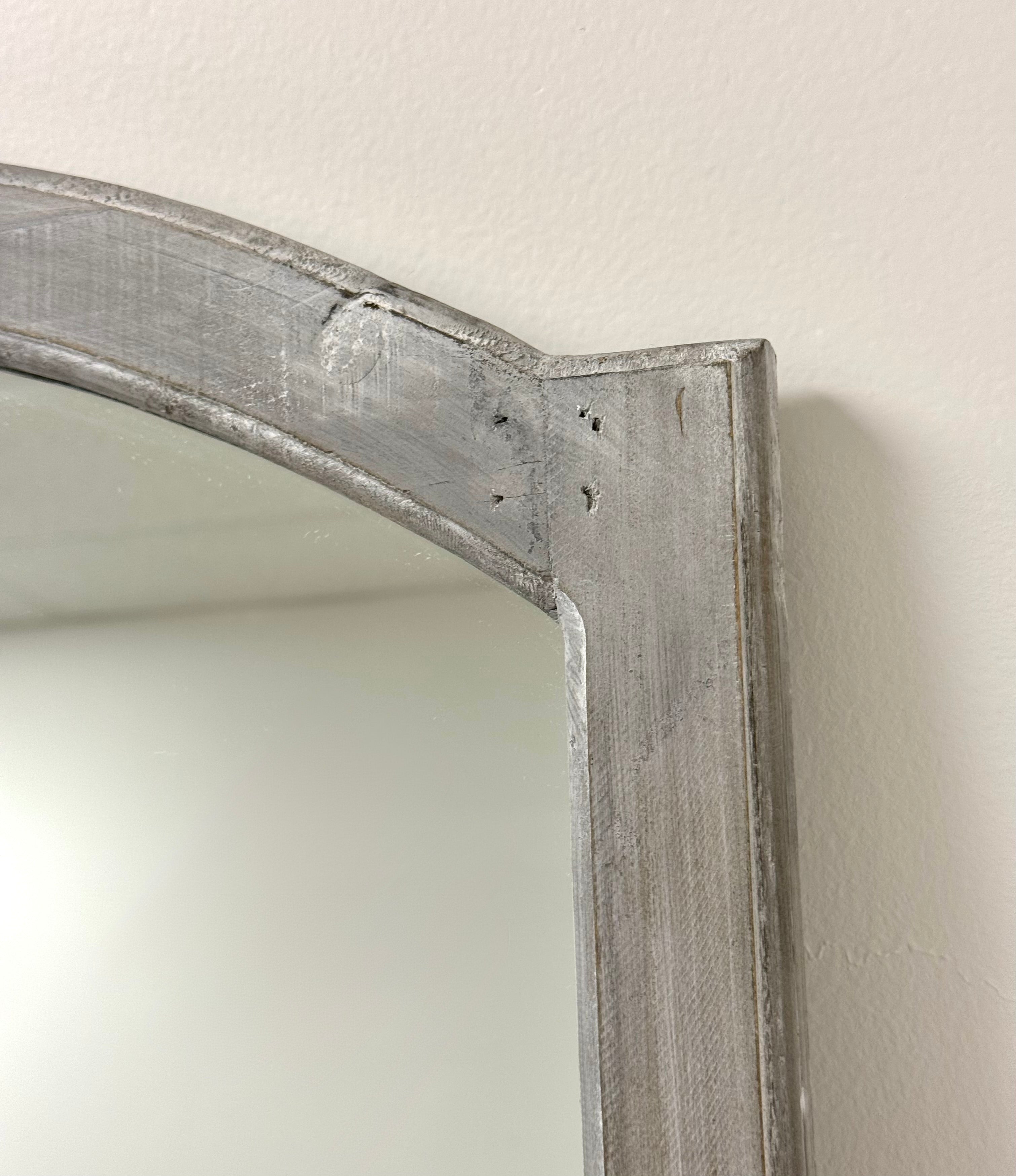 Distressed Gray Arch-top Windowpane Mirror
