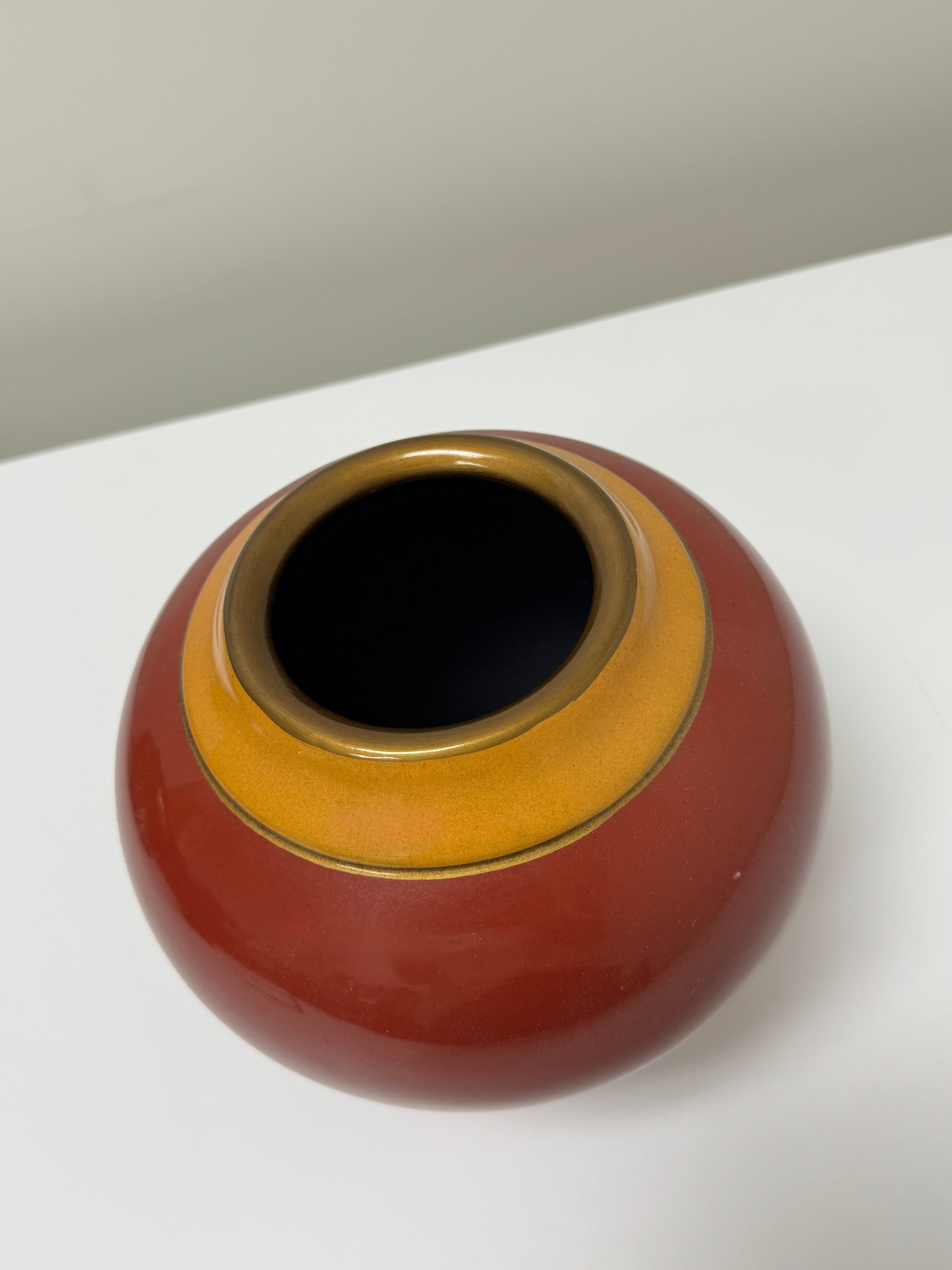 Red Ceramic Jar with Mustard Band