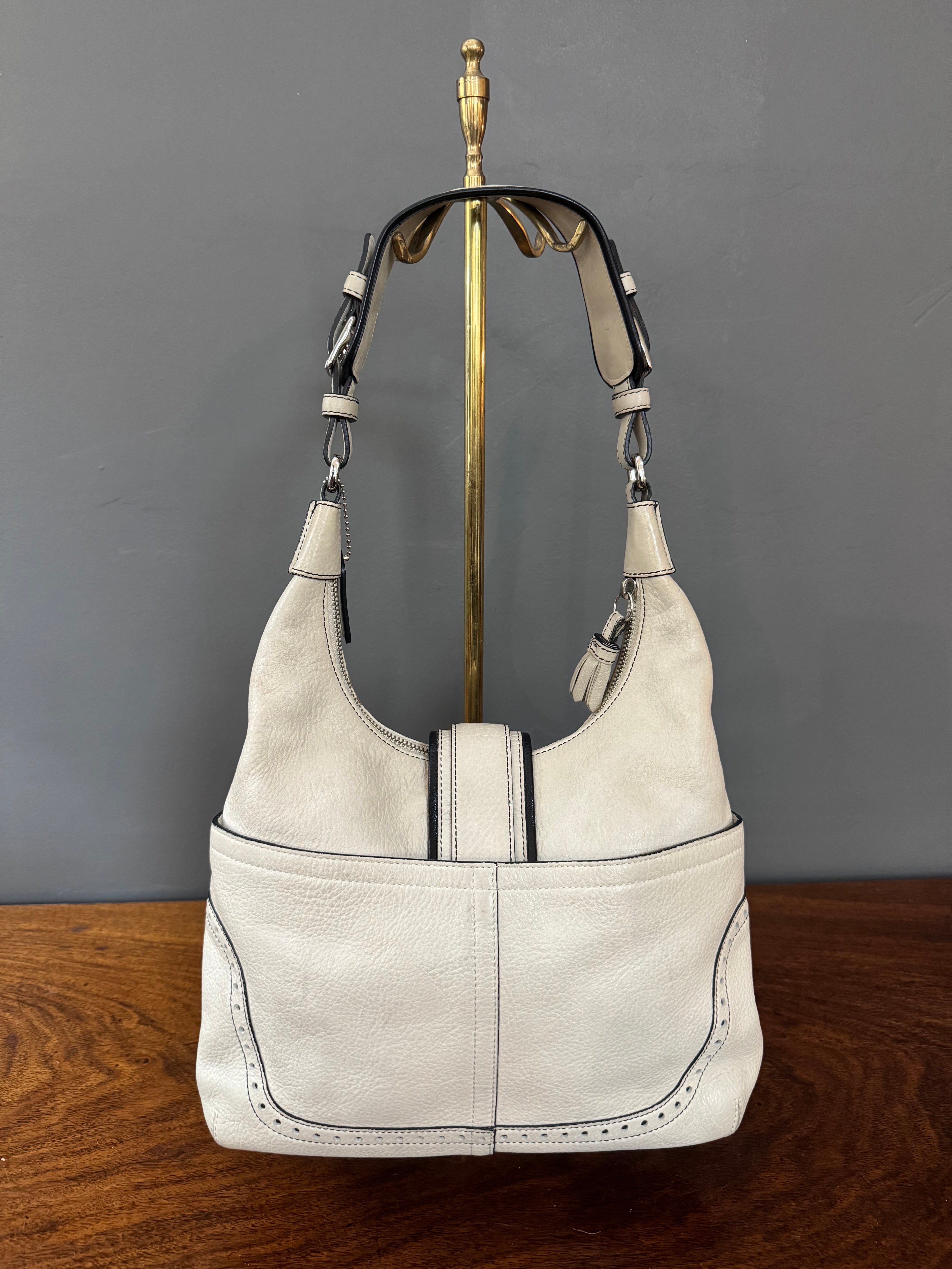 COACH 'Hamptons Hobo' Chalk Pebble Leather Shoulder Bag