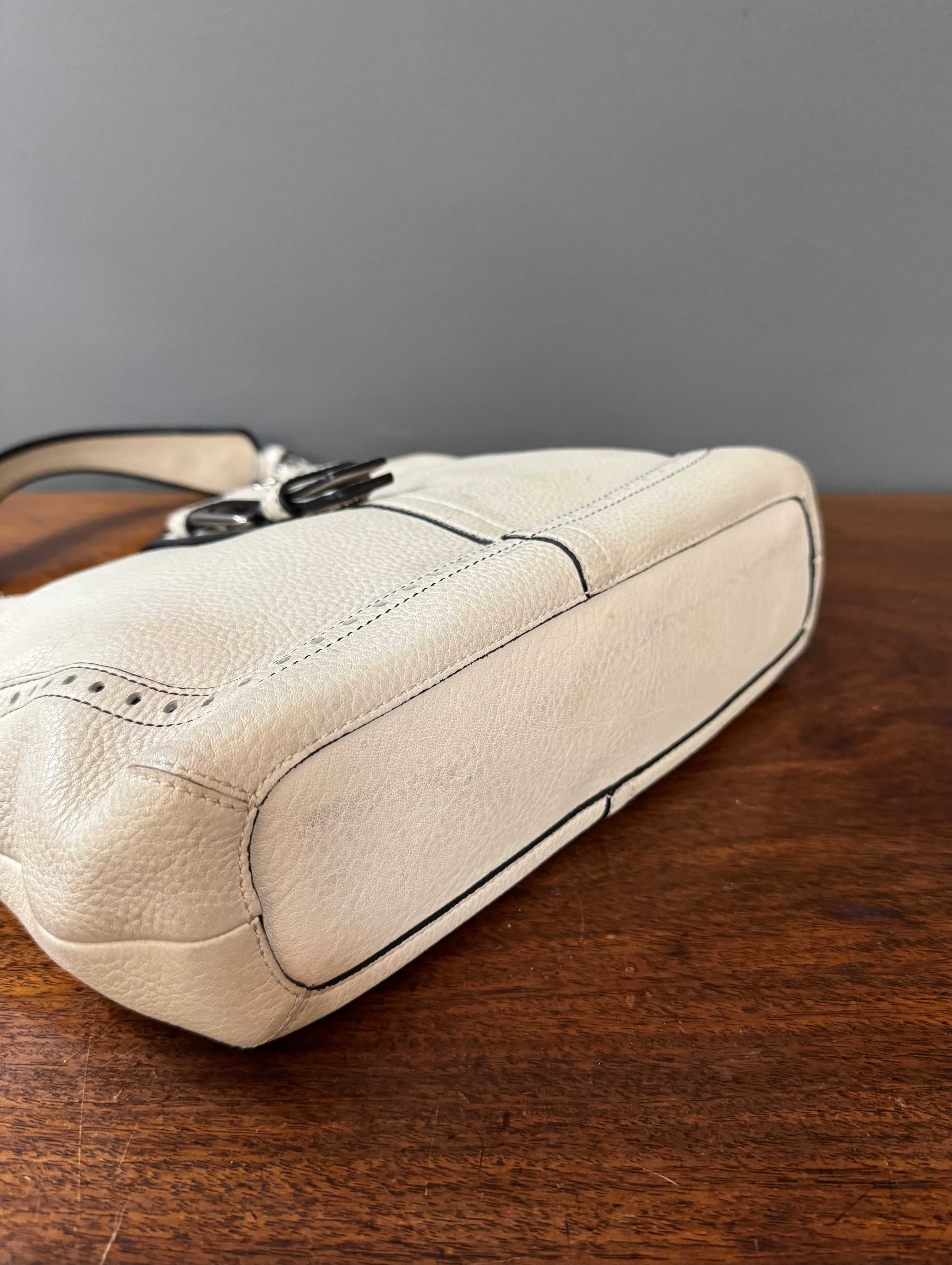 COACH 'Hamptons Hobo' Chalk Pebble Leather Shoulder Bag