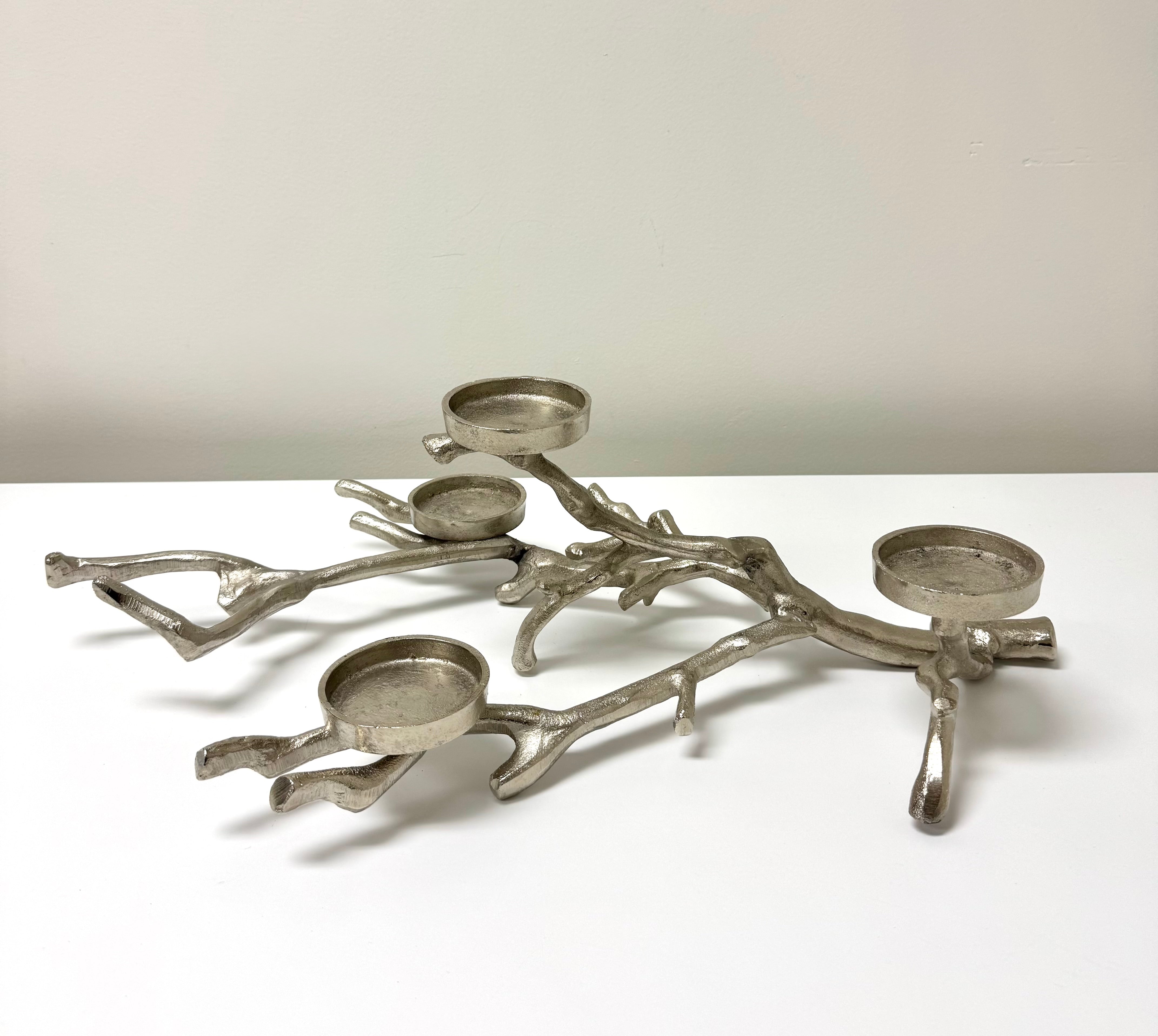 Matte Silver Branch Candle Holder