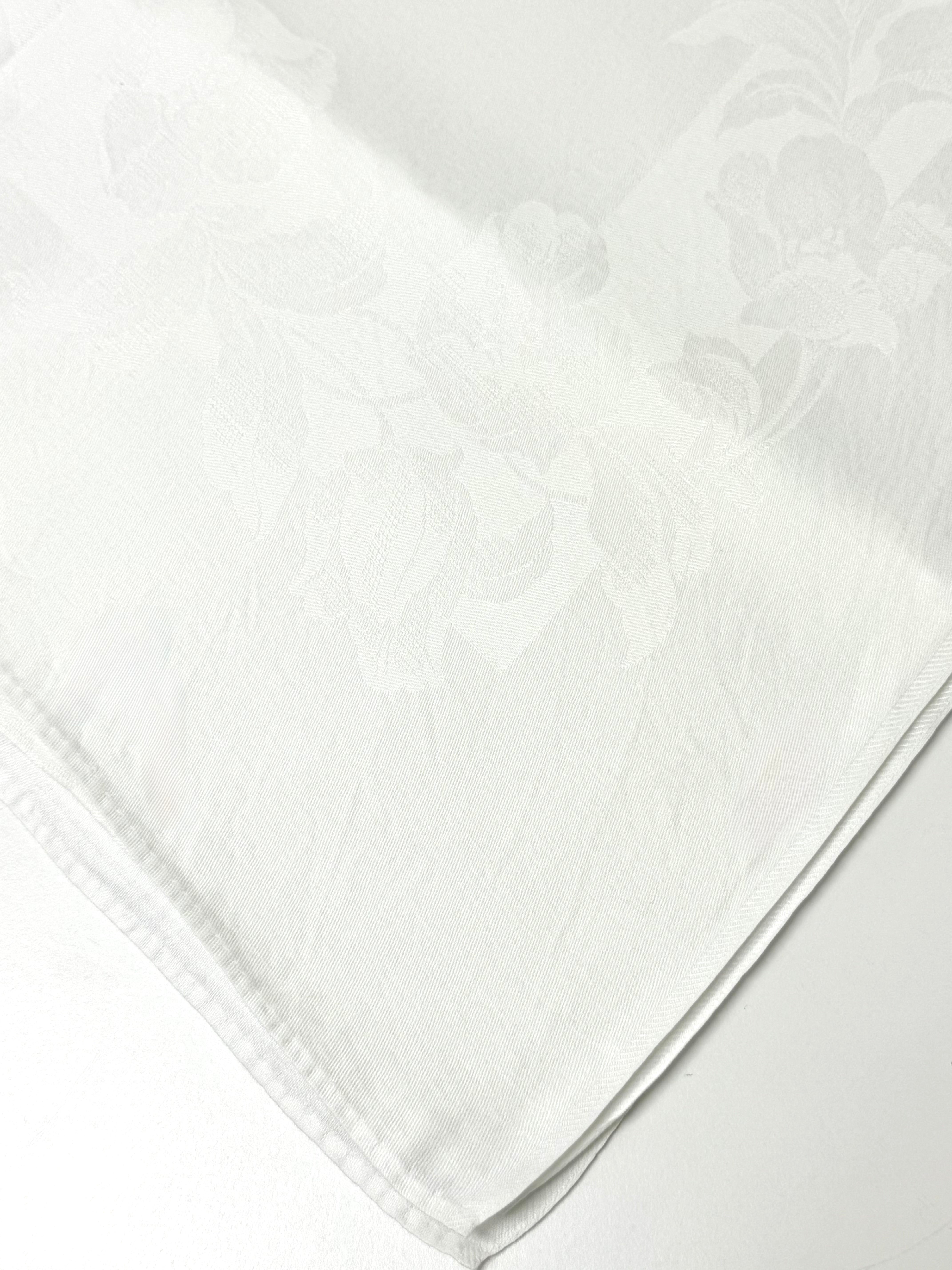 Vintage Rose Damask White Linen 66" x 86" Tablecloth