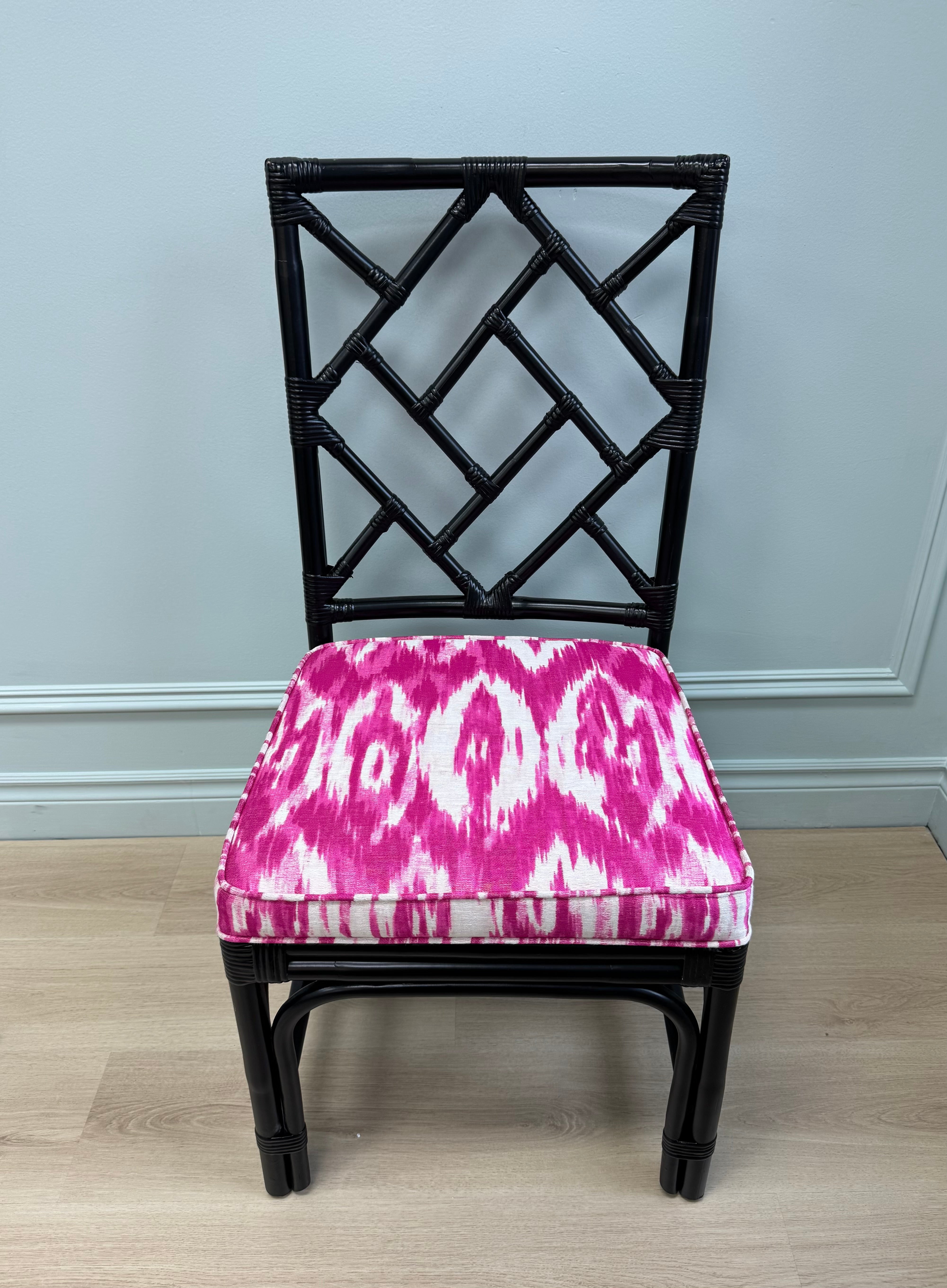 Black Bamboo Chair with Fuchsia Ikat Cushion