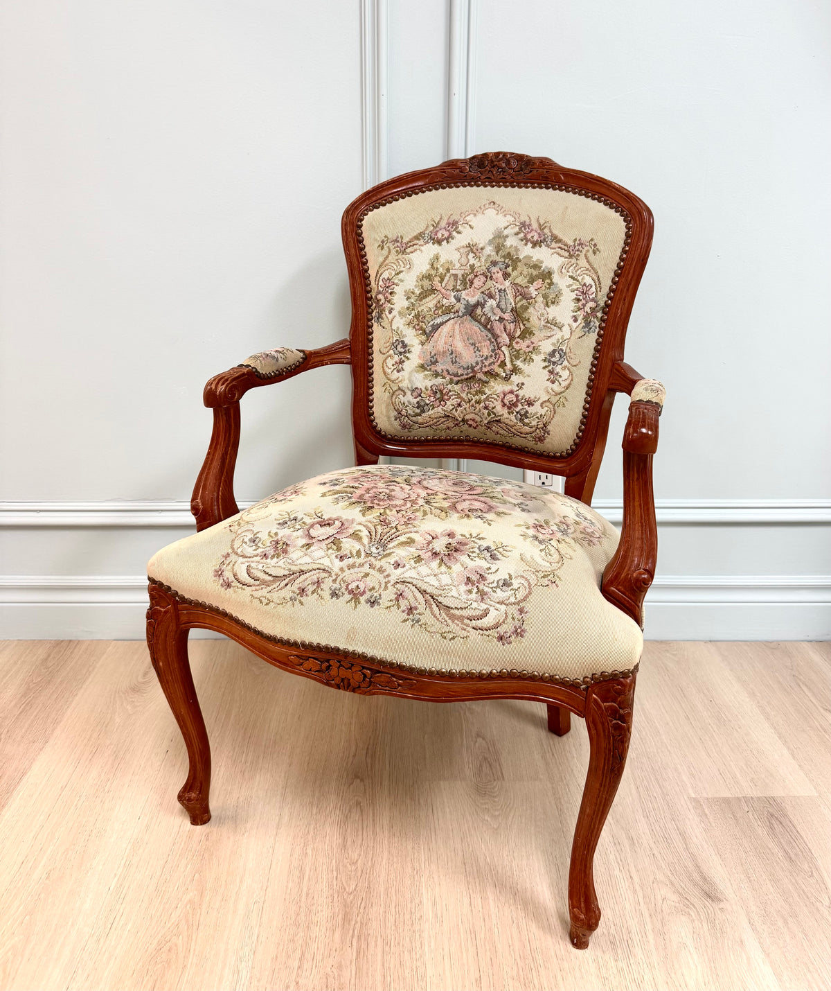Vintage Louis XV French Needlepoint Arm Chair