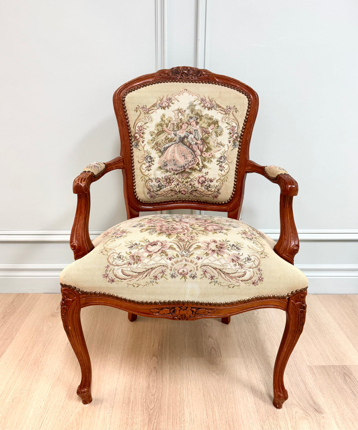 Vintage Louis XV French Needlepoint Arm Chair