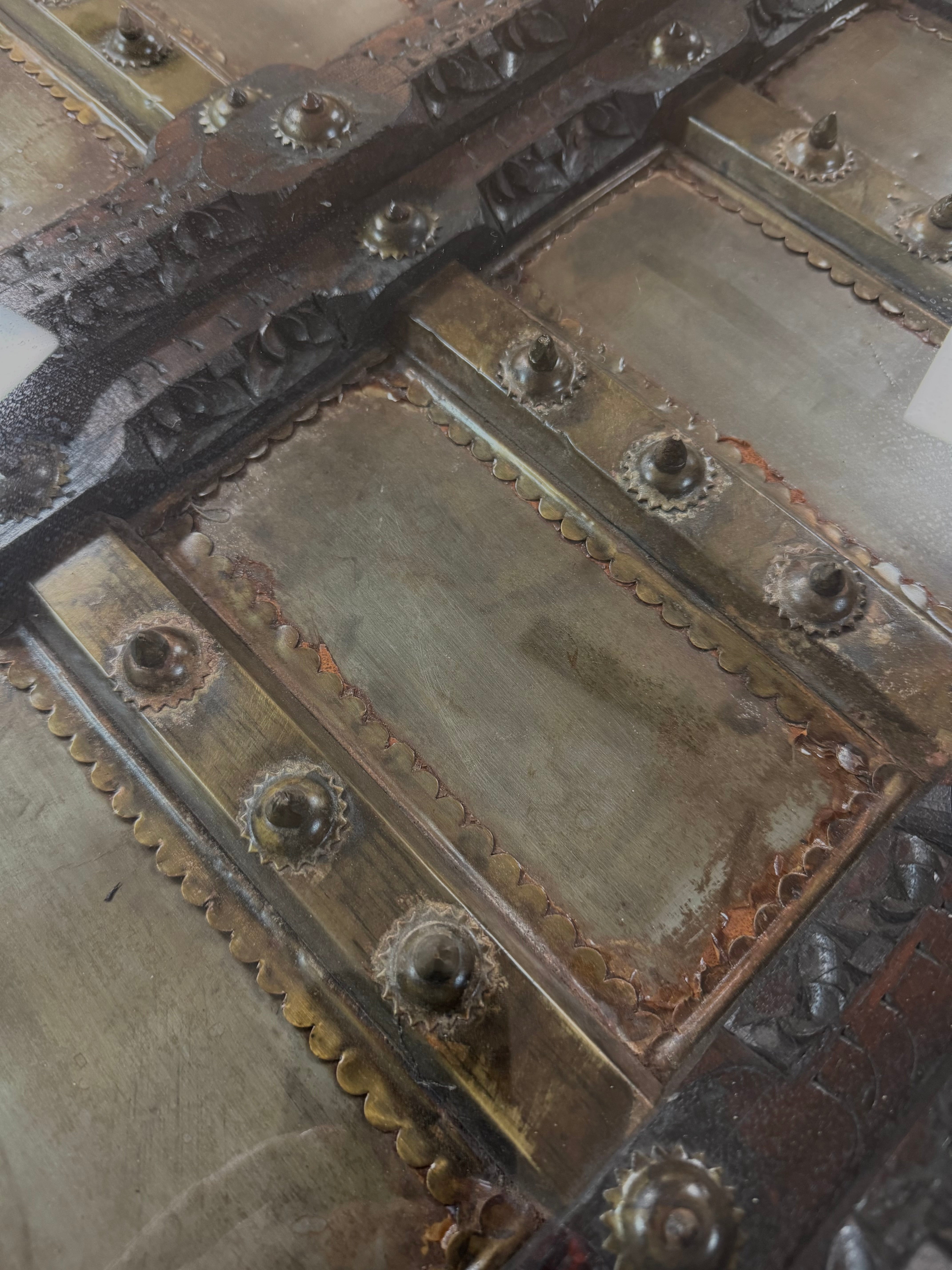 Hand-carved Indian Console Table with Glass Top