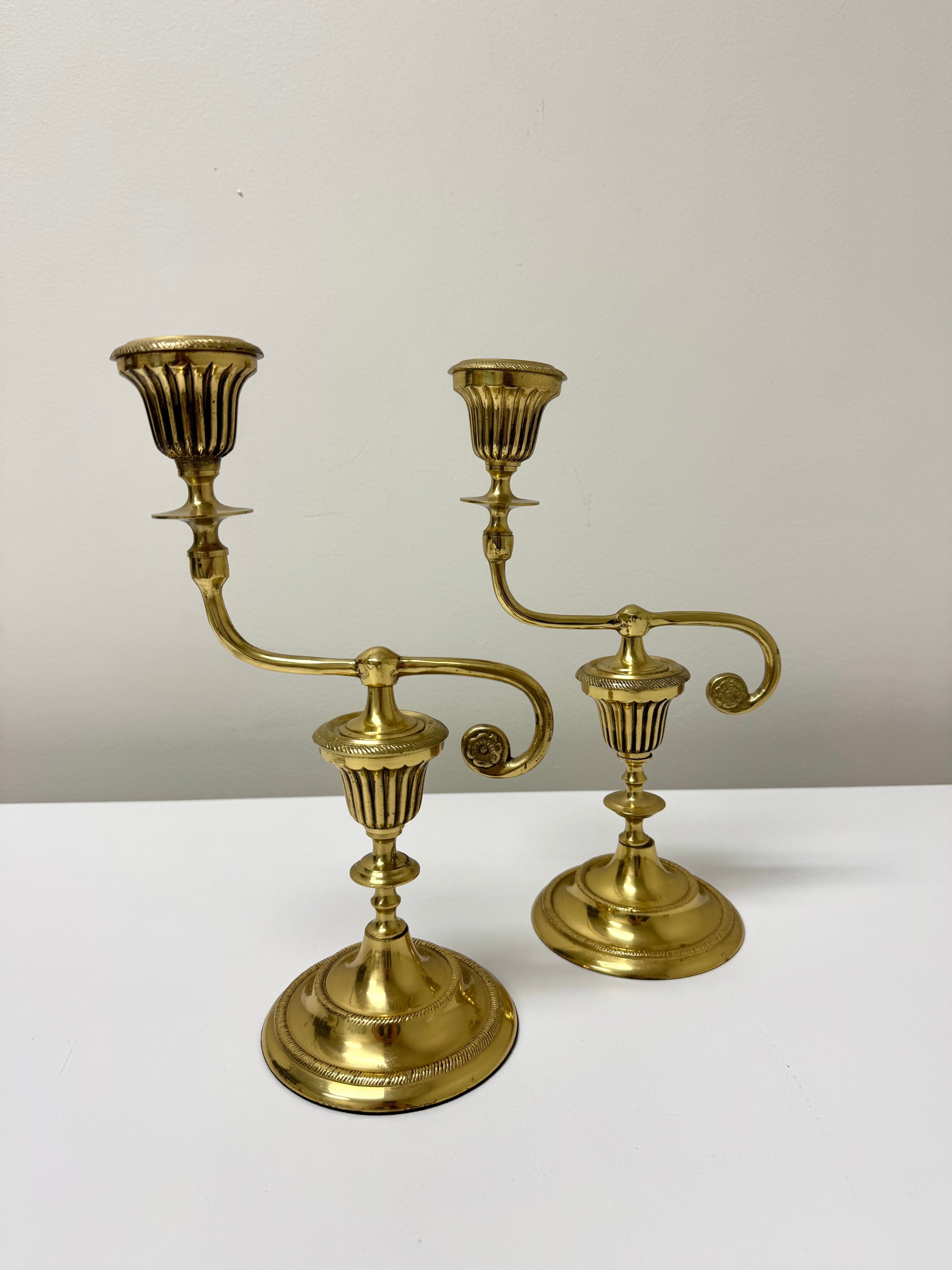 Vintage Brass Asymmetrical Candle Holders Set of 2