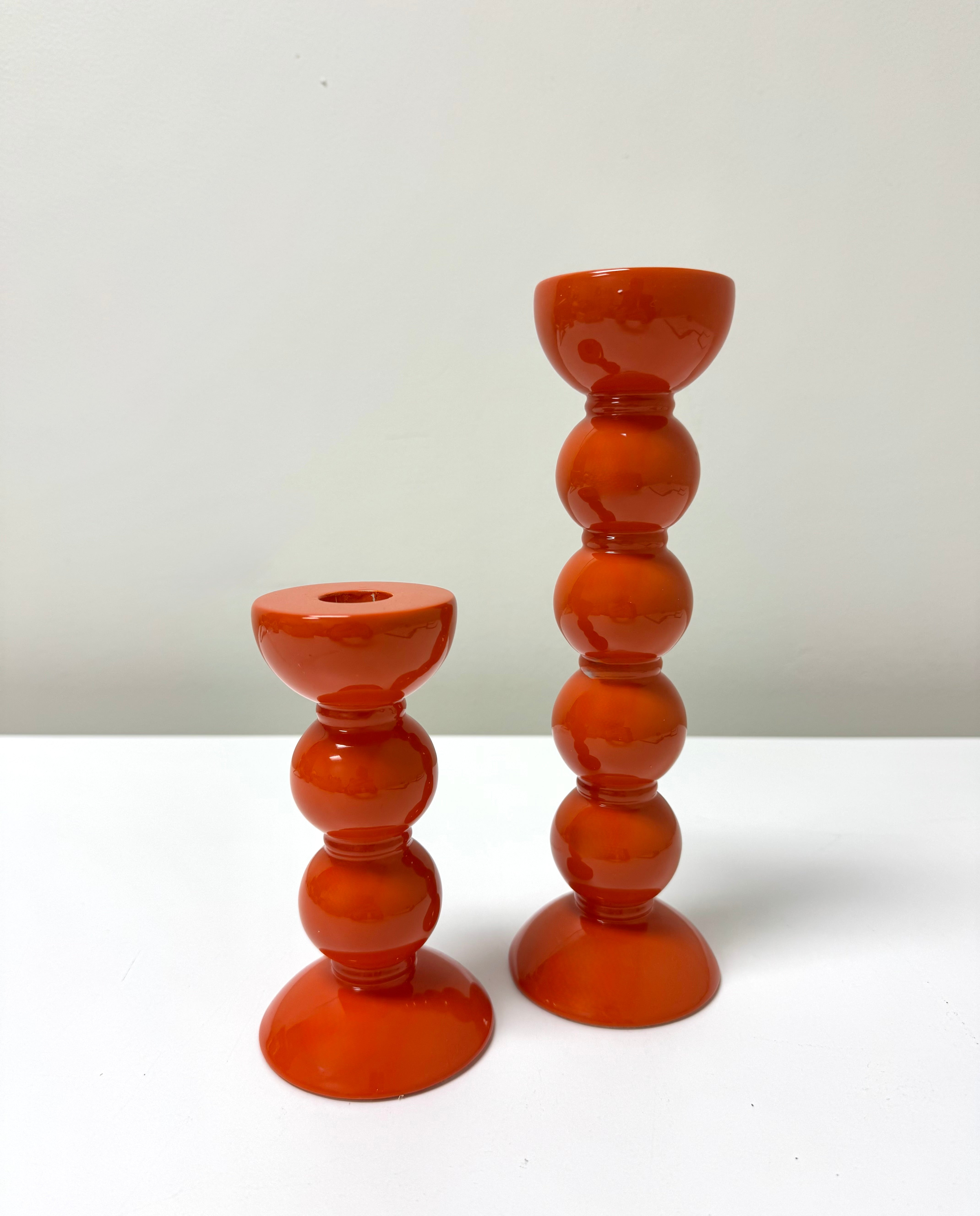 ADDISON ROSS LONDON Orange Lacquer 'Bobbin' Candle Holders Set of 2