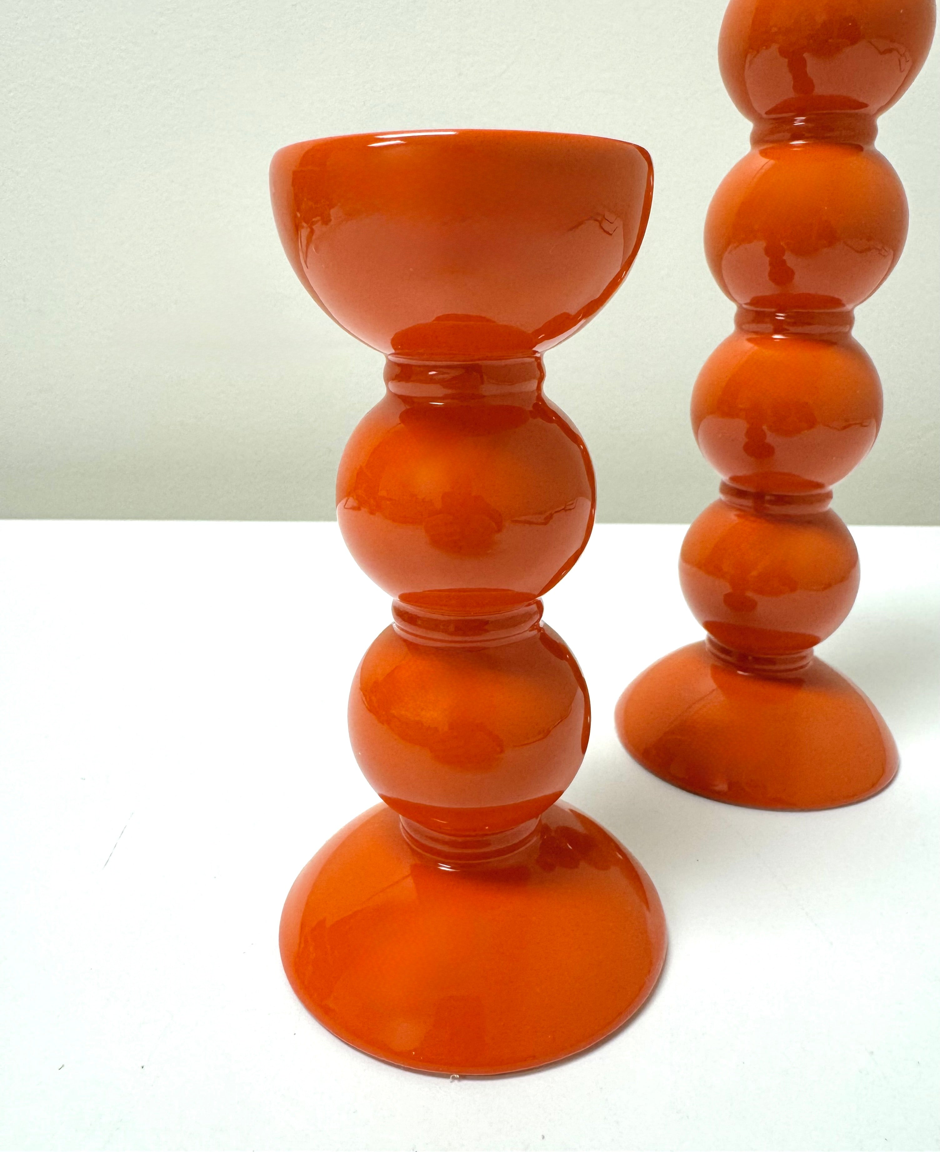 ADDISON ROSS LONDON Orange Lacquer 'Bobbin' Candle Holders Set of 2