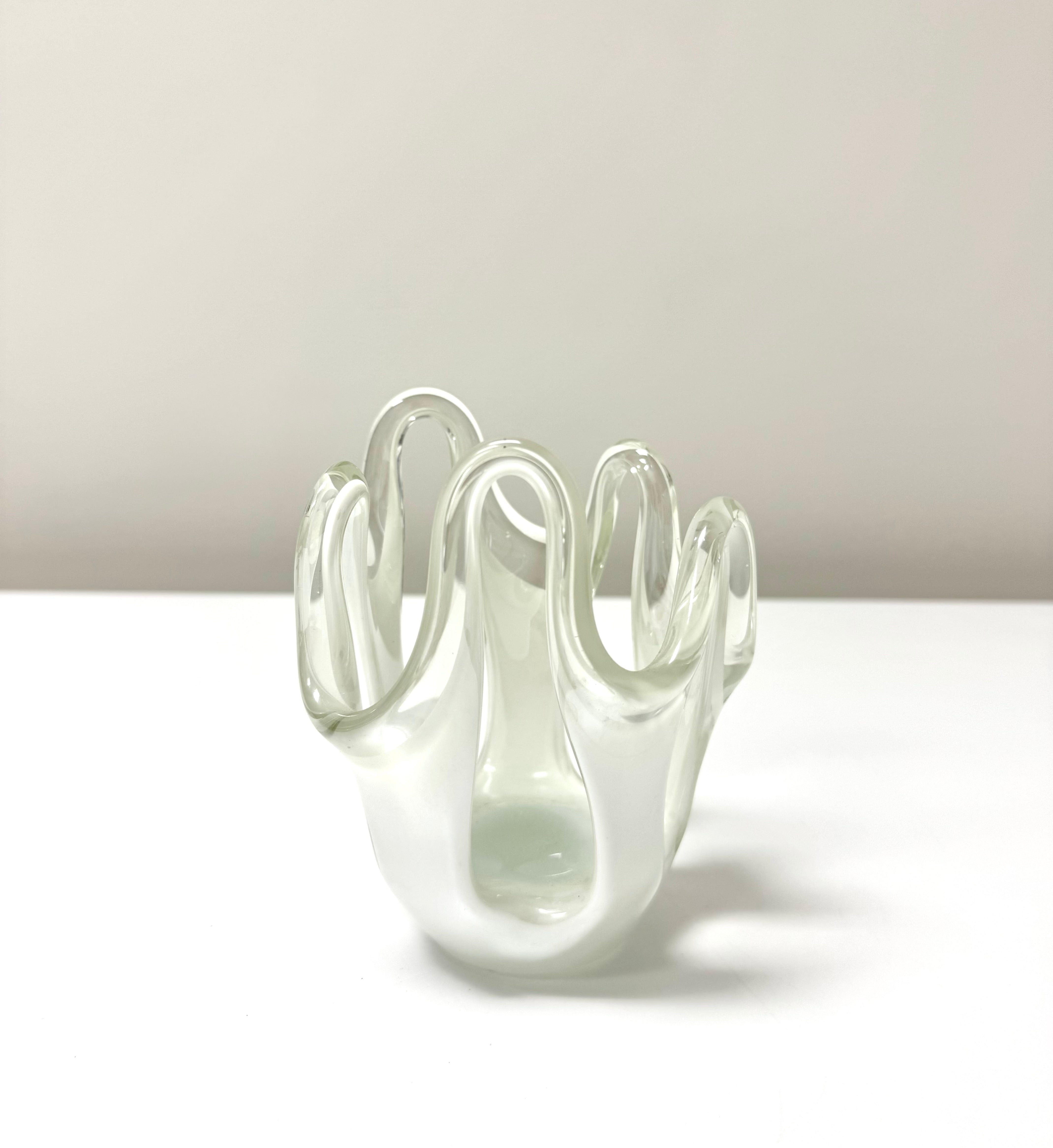 White Stretched Loop Art Glass Candle Holder