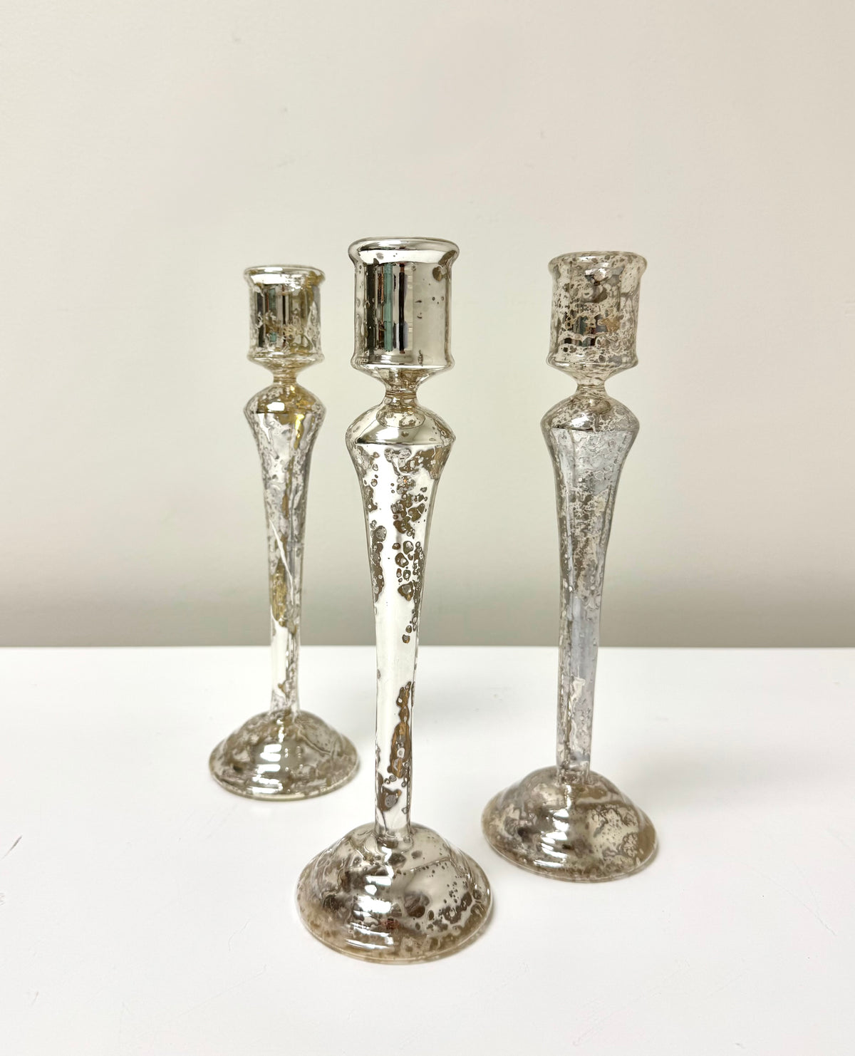 Mercury Glass Candle Holders Set of 3