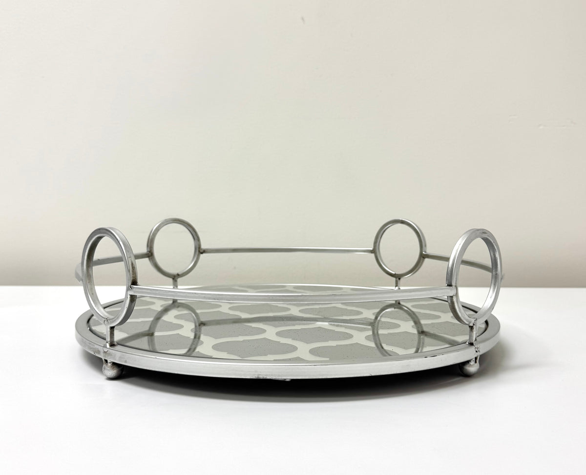 Matte Silver Quatrefoil Mirrored Gallery Tray