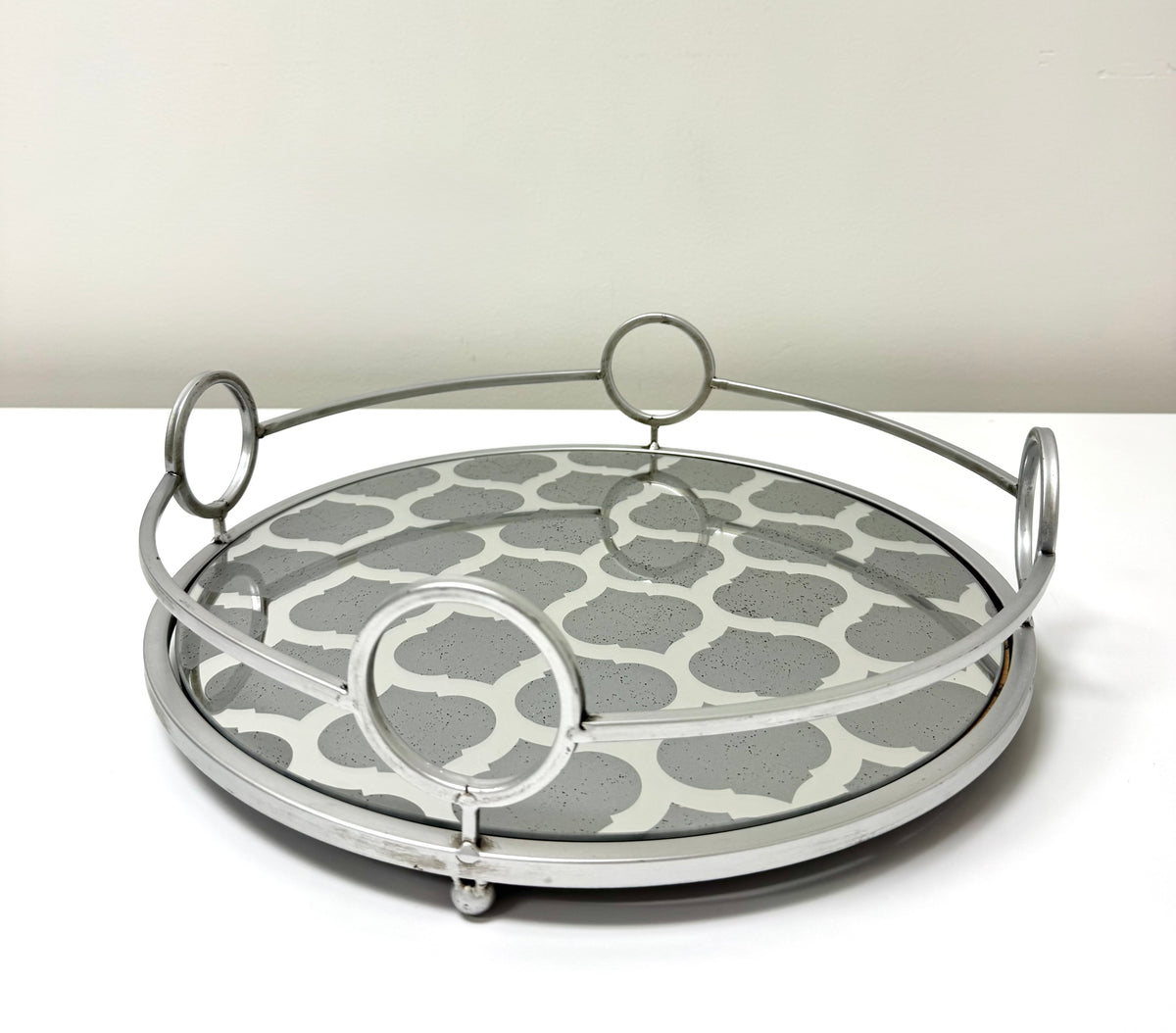 Matte Silver Quatrefoil Mirrored Gallery Tray
