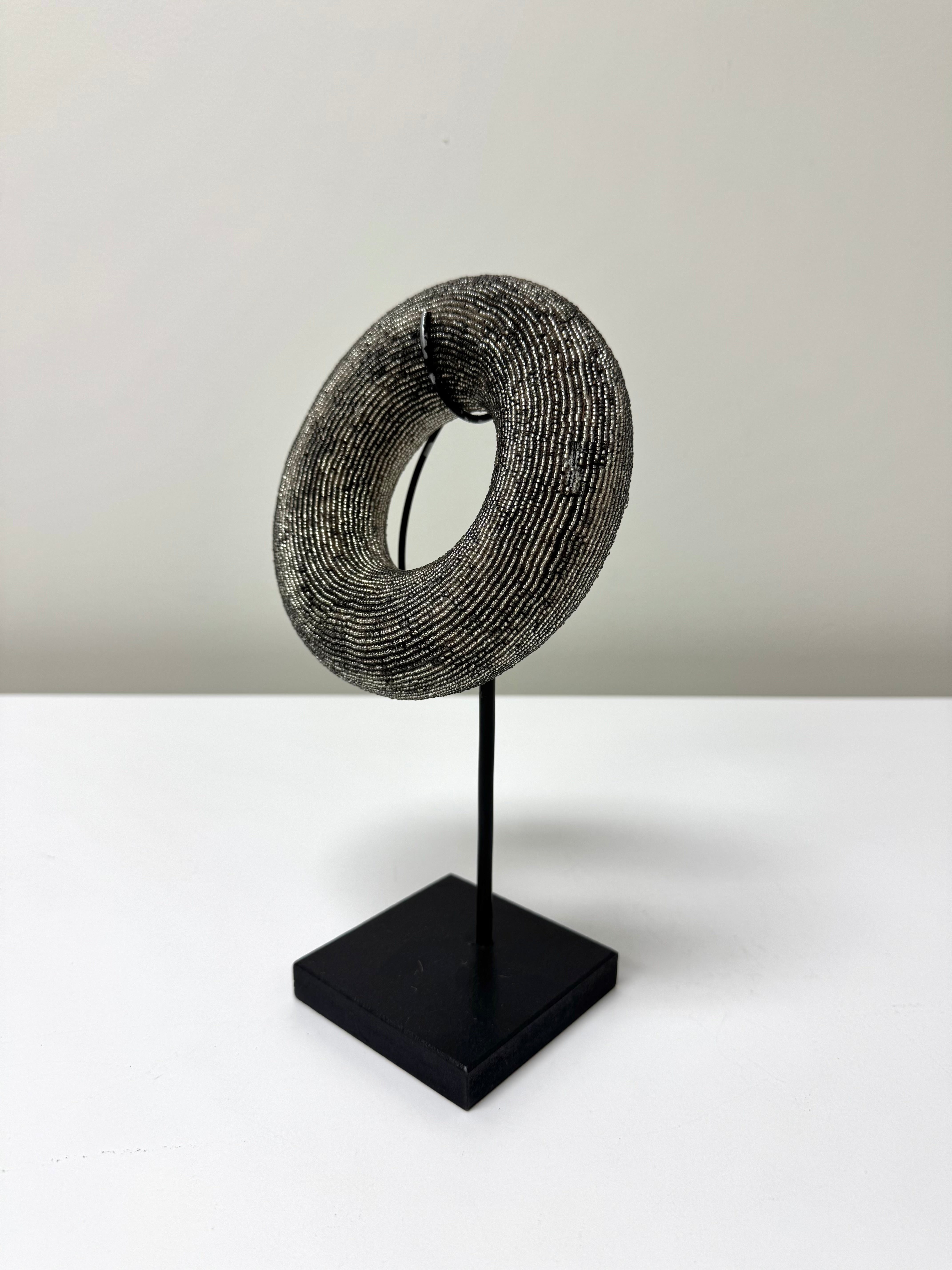 Dark Silver Tikar Hand-beaded Bangle on Stand