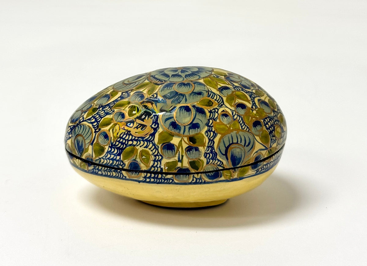 Hand-painted Blue Floral Egg Trinket Box