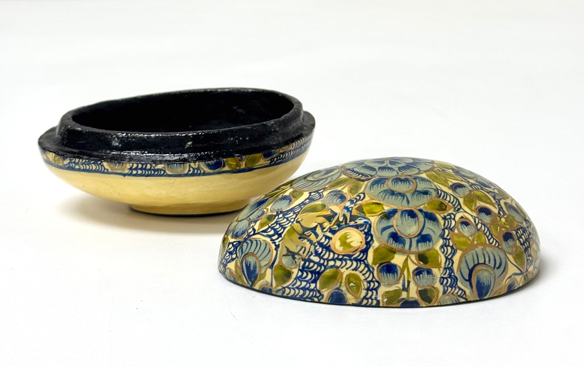 Hand-painted Blue Floral Egg Trinket Box
