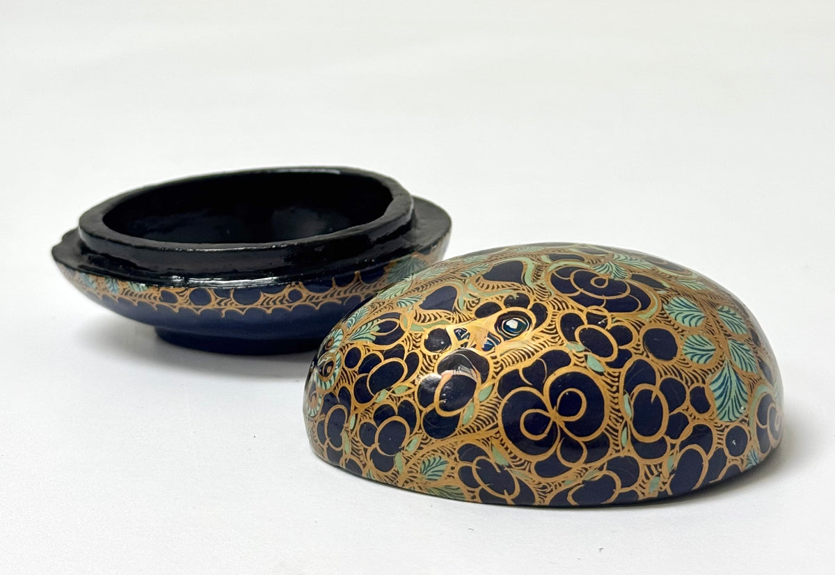 Hand-painted Black Floral Egg Trinket Box