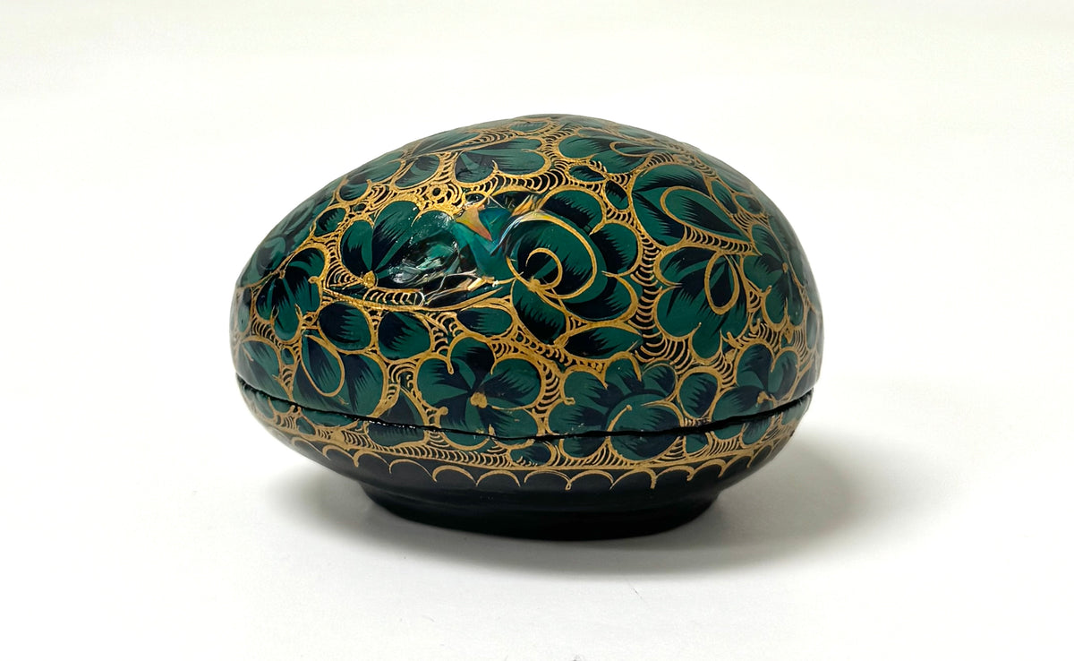 Hand-painted Teal Floral Egg Trinket Box