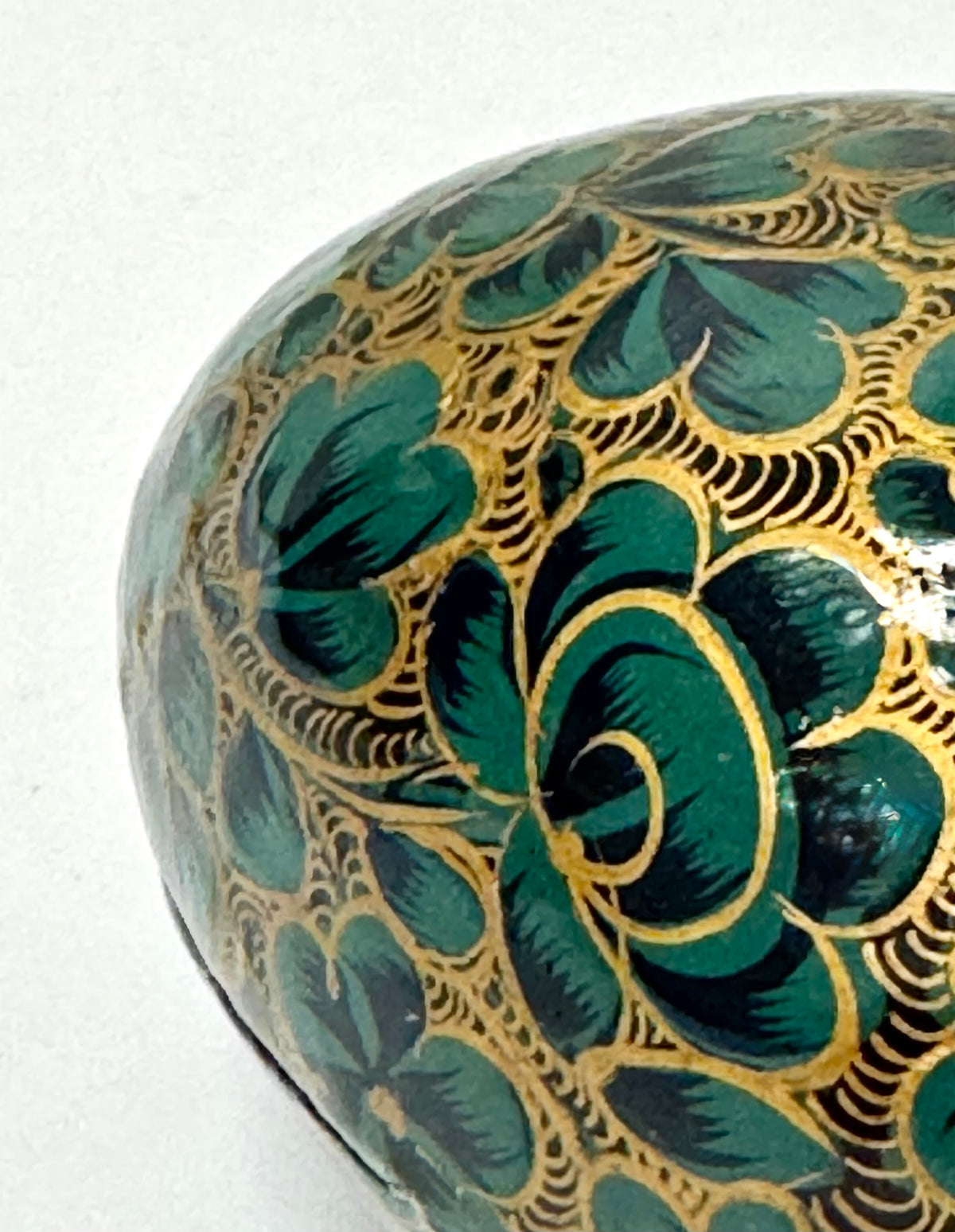 Hand-painted Teal Floral Egg Trinket Box
