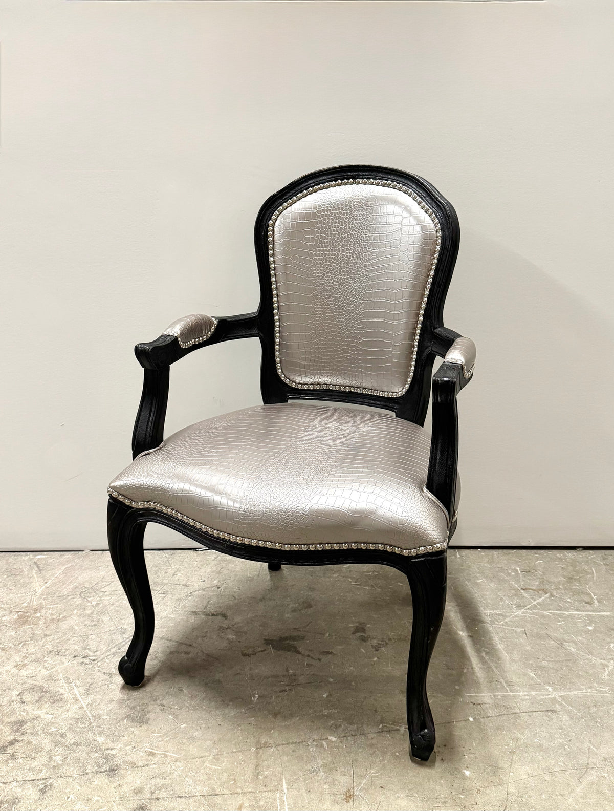 Metallic Silver Faux Crocodile Arm Chair