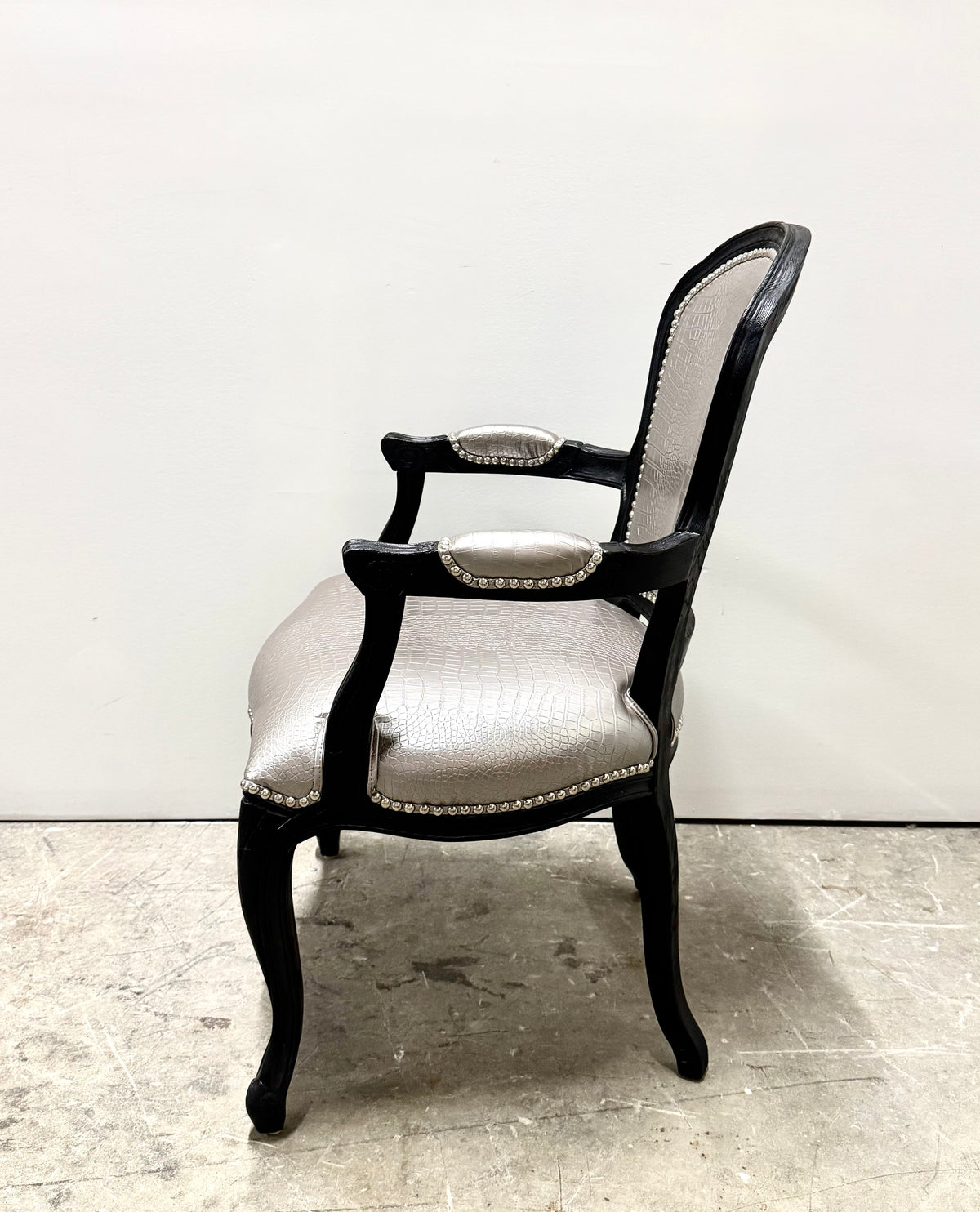 Metallic Silver Faux Crocodile Arm Chair