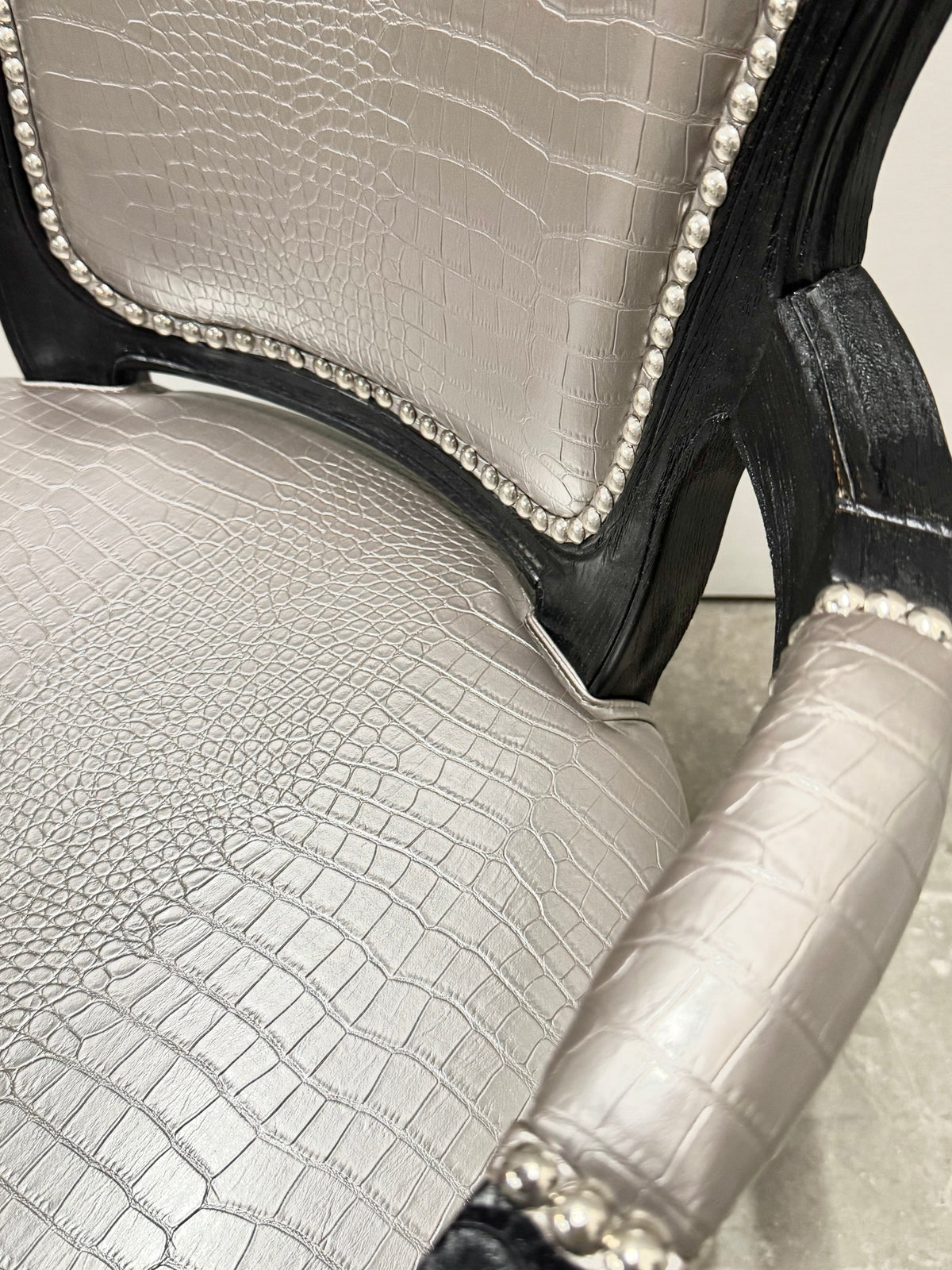 Metallic Silver Faux Crocodile Arm Chair