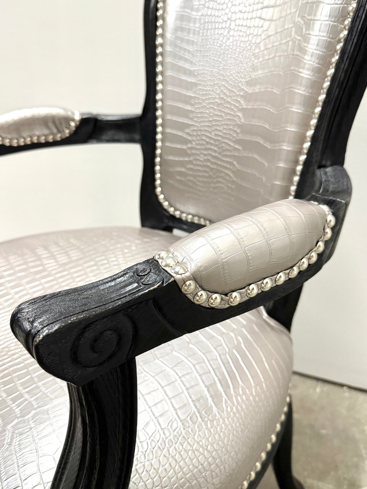 Metallic Silver Faux Crocodile Arm Chair