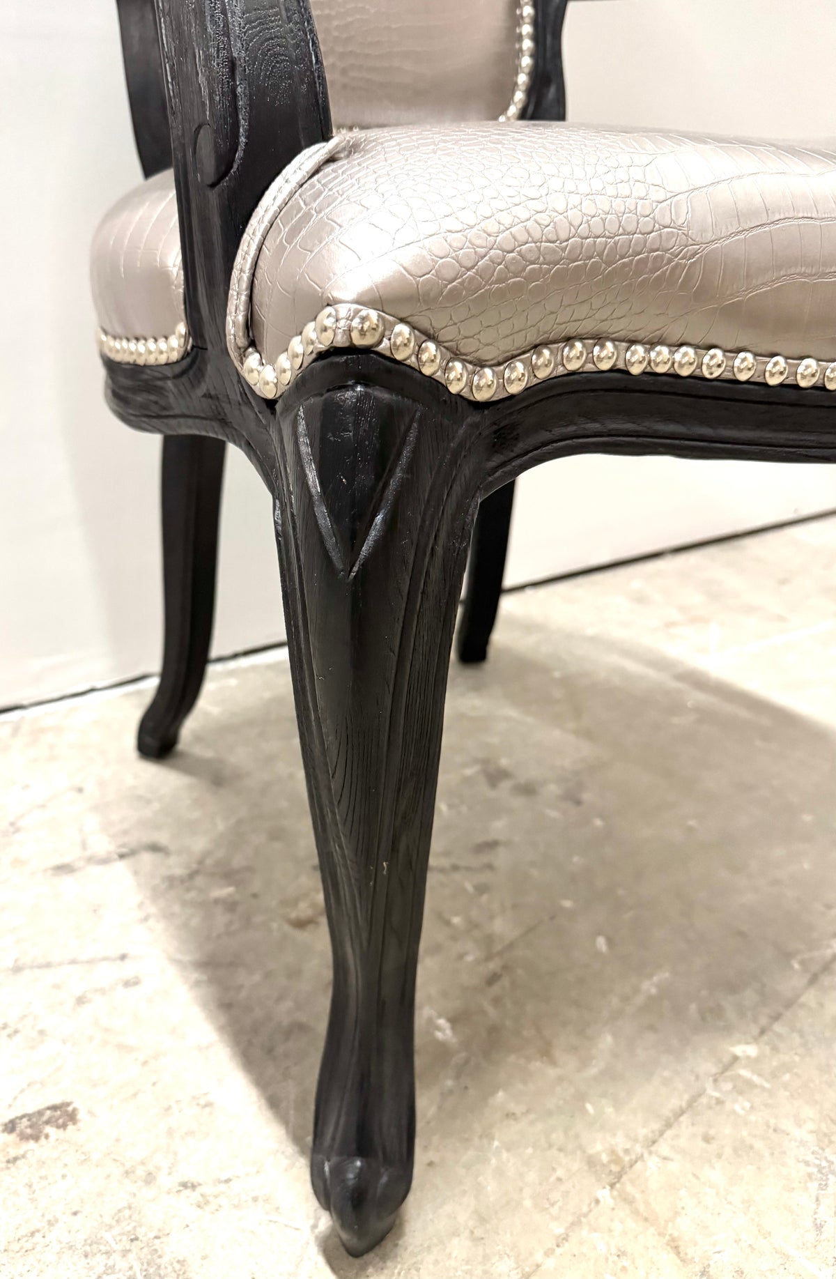 Metallic Silver Faux Crocodile Arm Chair