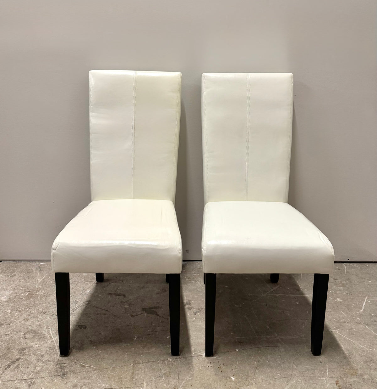White Faux Leather Parsons Chairs Set of 2