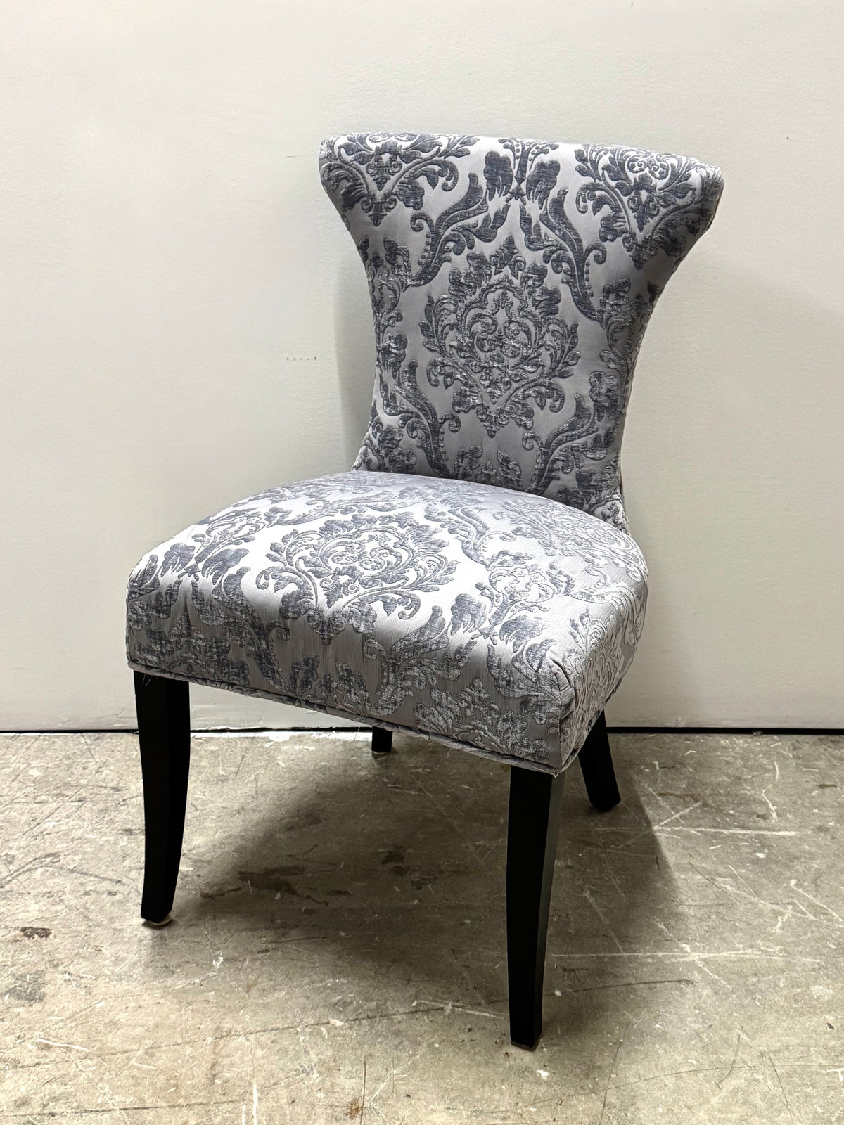 Gray Velvet Damask Dining Chairs Set of 4