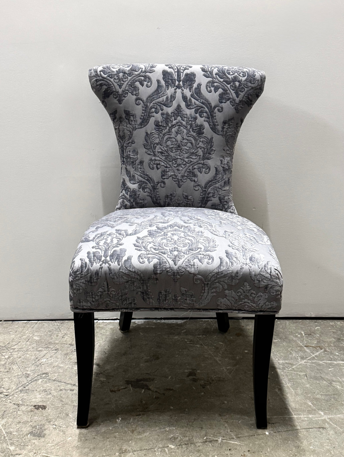 Gray Velvet Damask Dining Chairs Set of 4