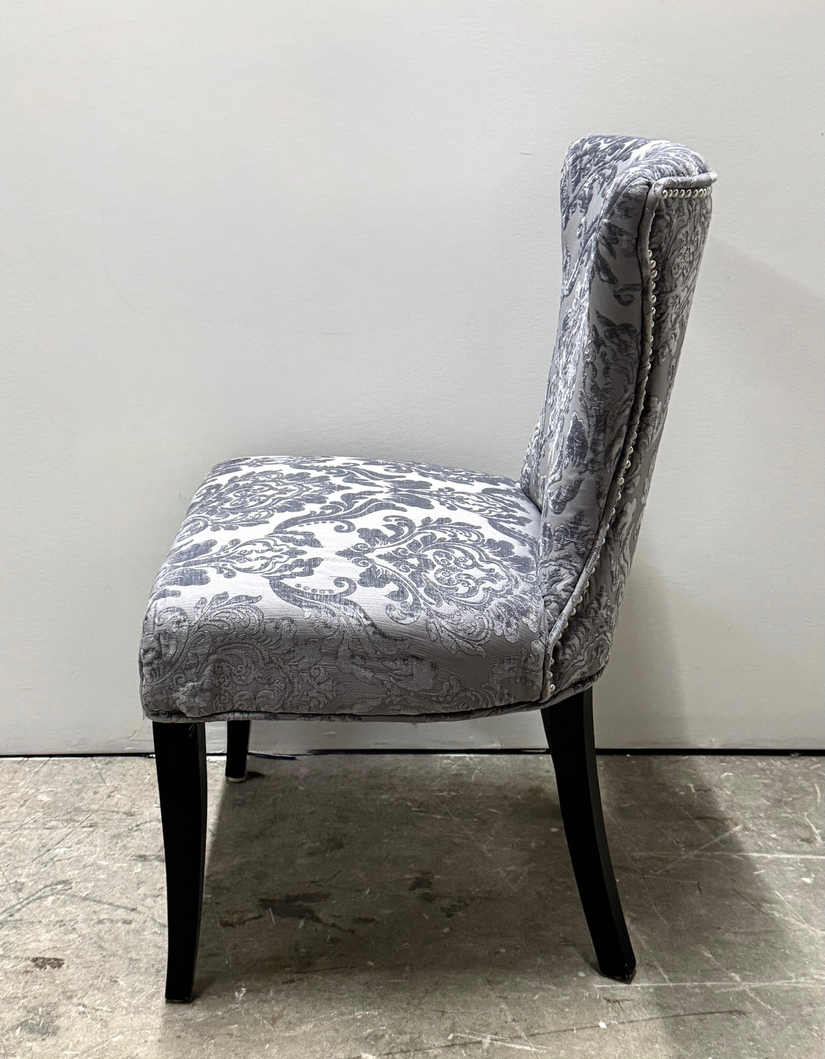 Gray Velvet Damask Dining Chairs Set of 4