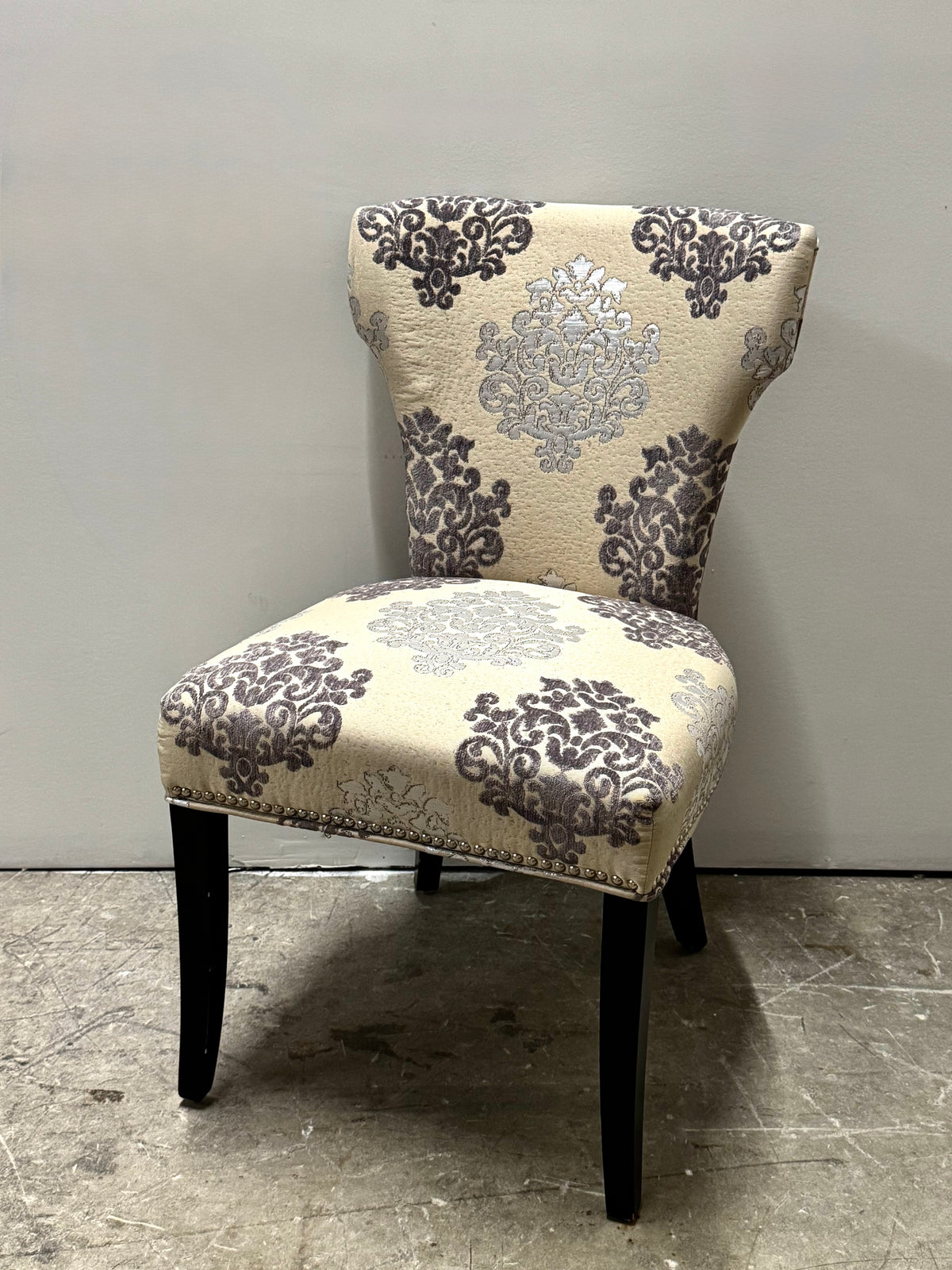 Gray & Silver Damask Dining Chairs Set of 6