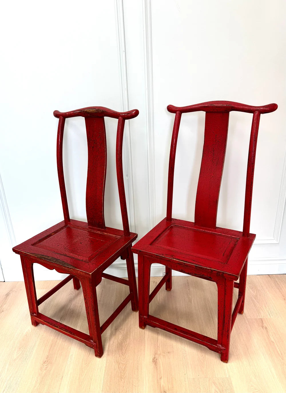 Vintage Distressed Red Ming-style Chairs Set of 2