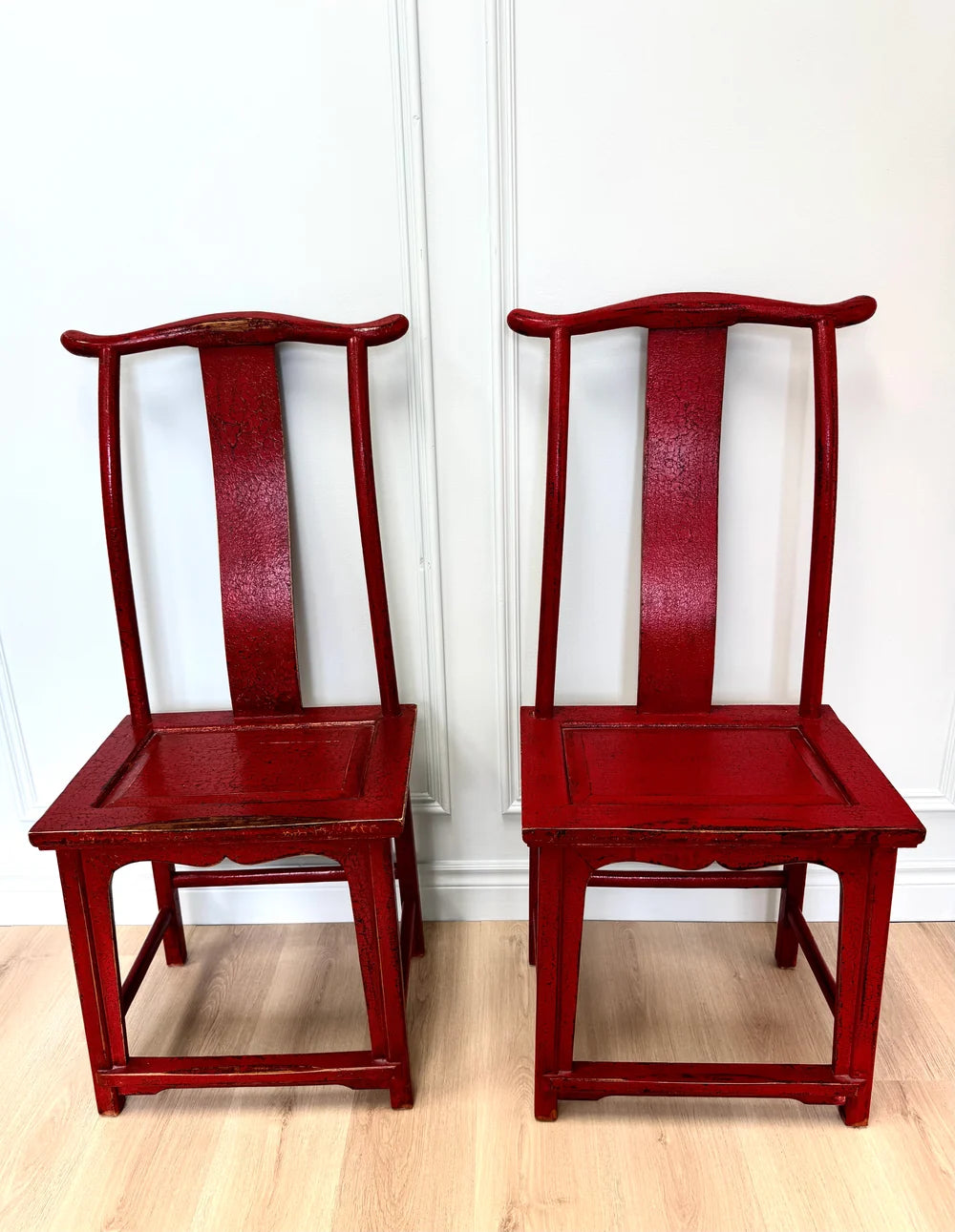 Vintage Distressed Red Ming-style Chairs Set of 2