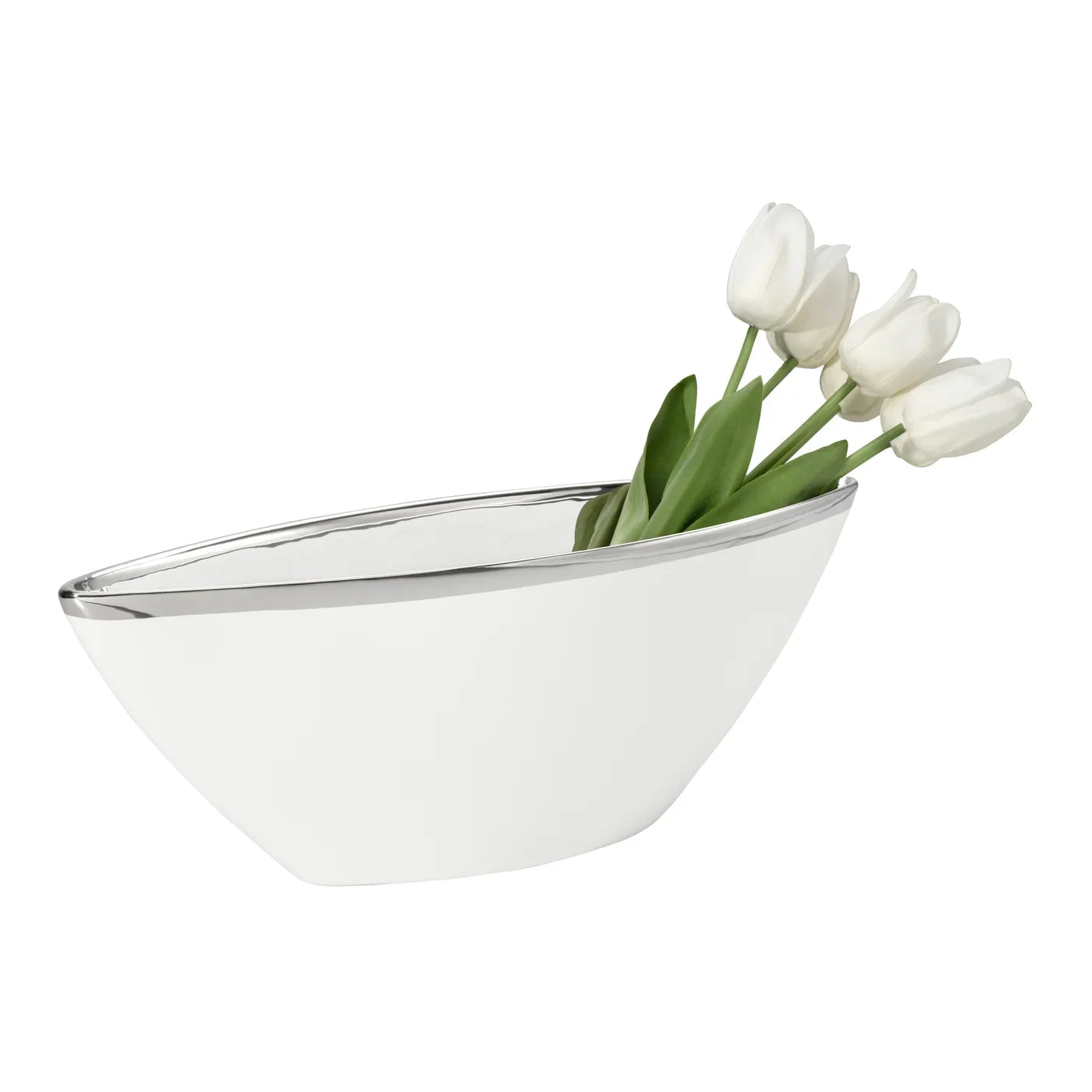 White & Platinum Ceramic Boat Bowl