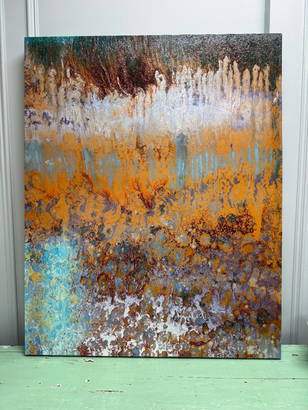 Copper & Teal Abstract Wall Art|693