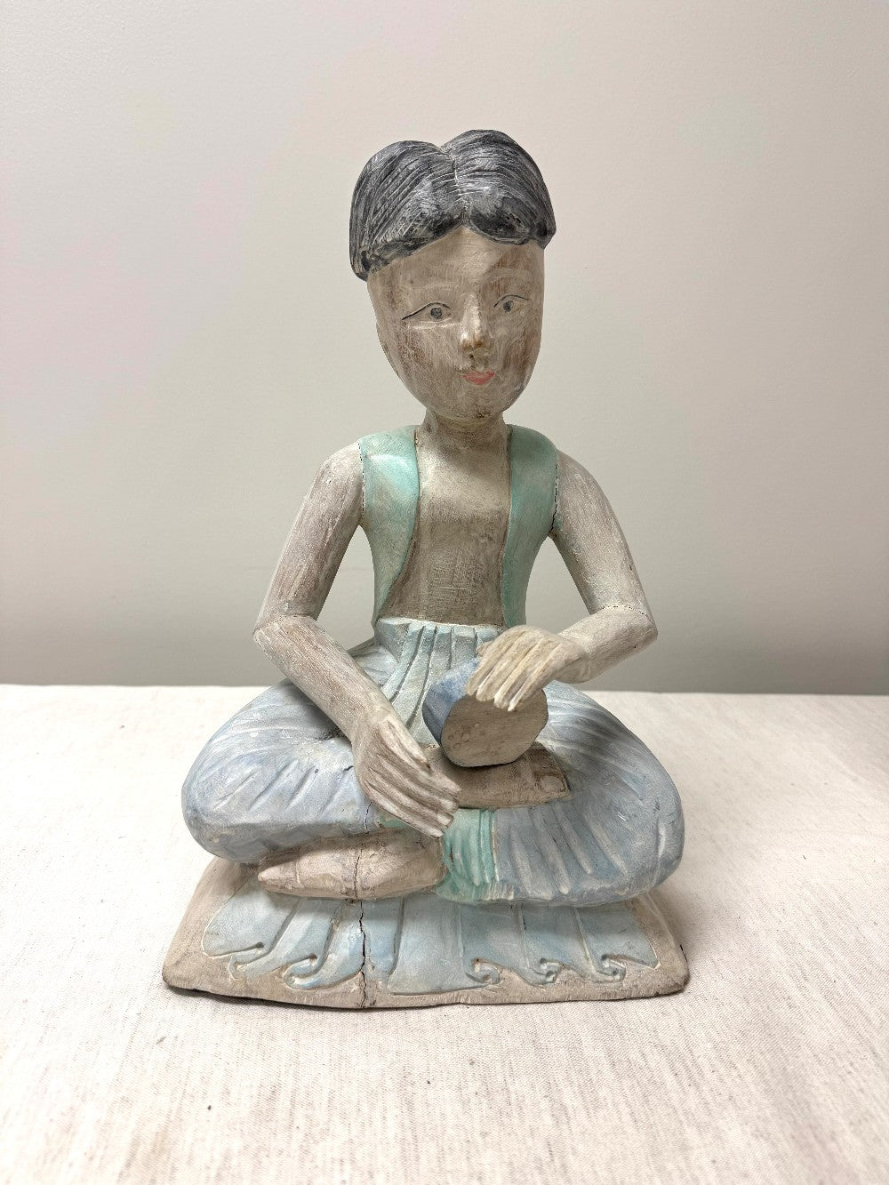 Hand-carved Wood Sitting Boy|2296