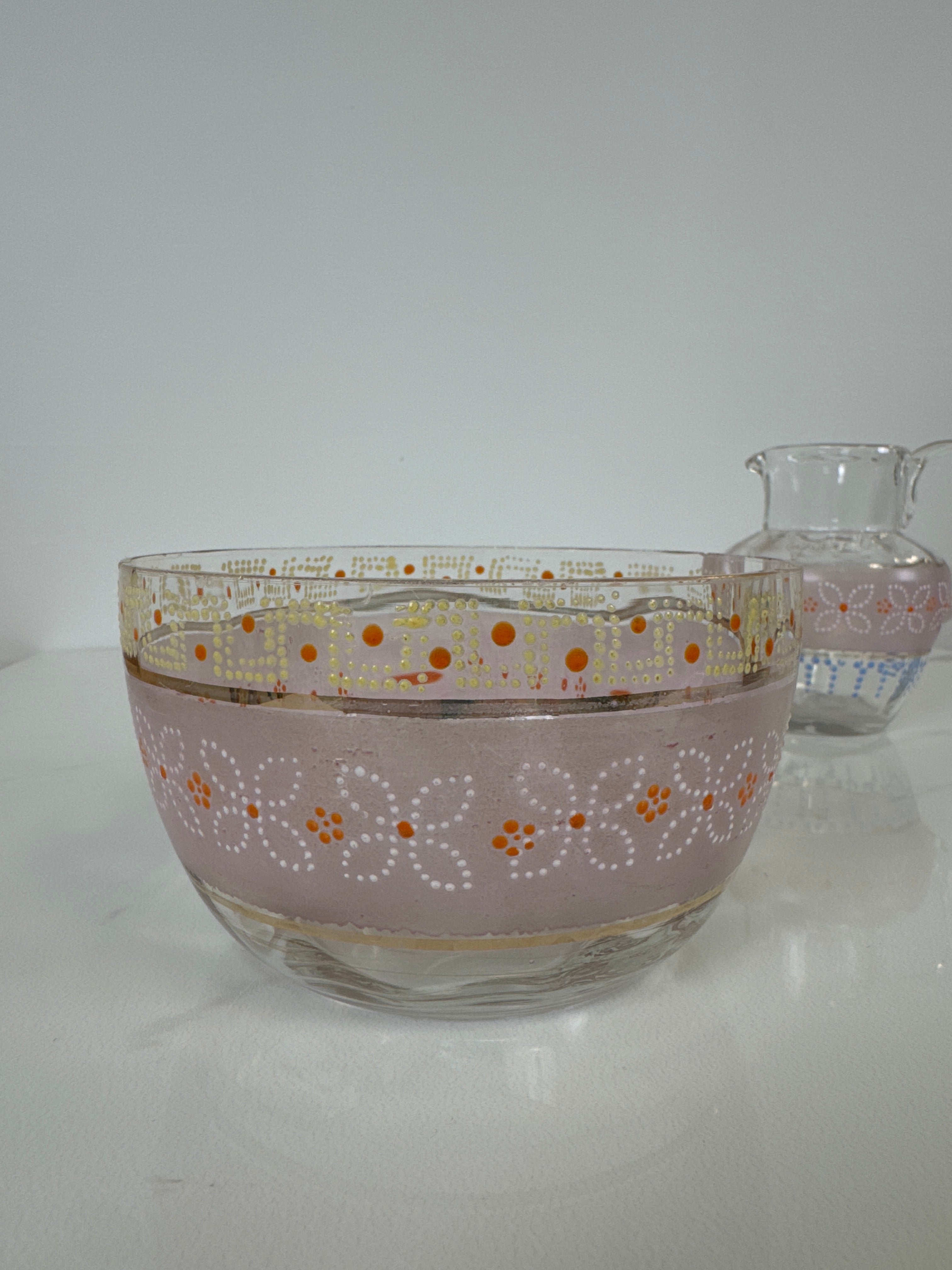 Antique Hand-blown Glass Bowl & Pitcher