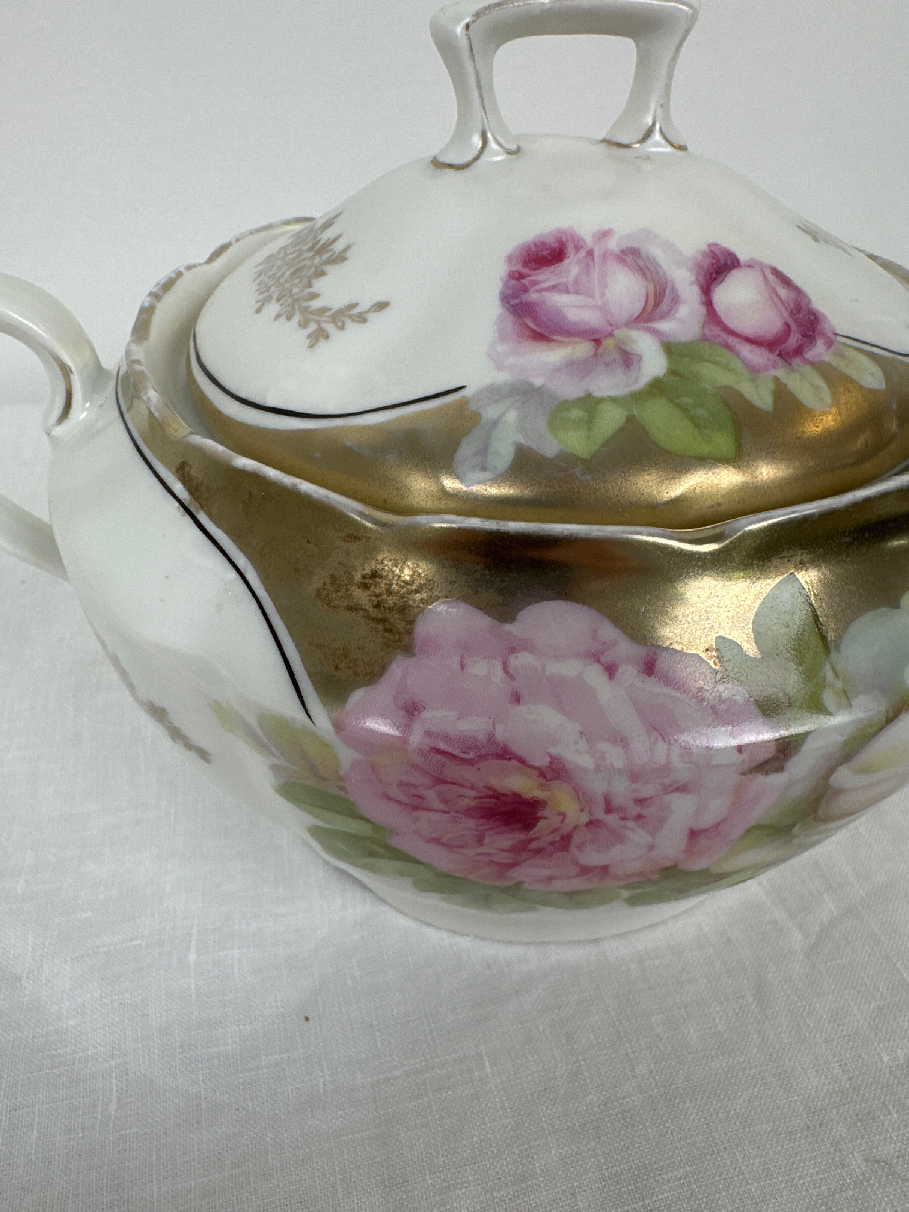Vintage Floral Lidded Bowl with Handles