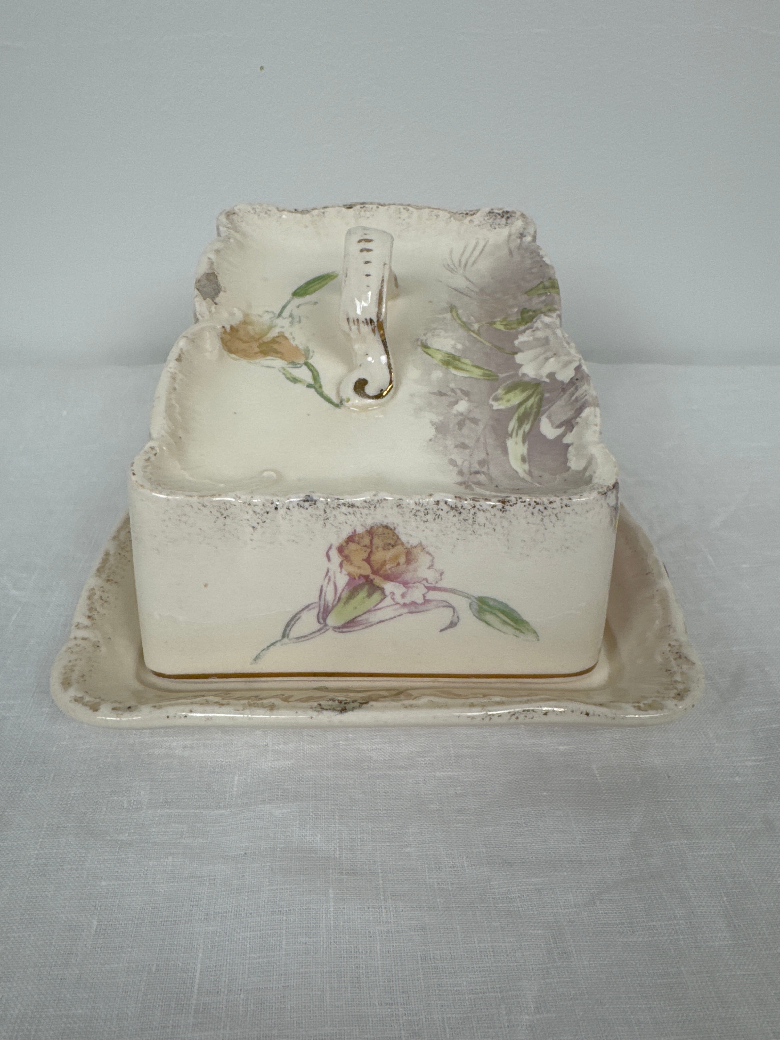 Antique Pastel Floral Cheese Keeper
