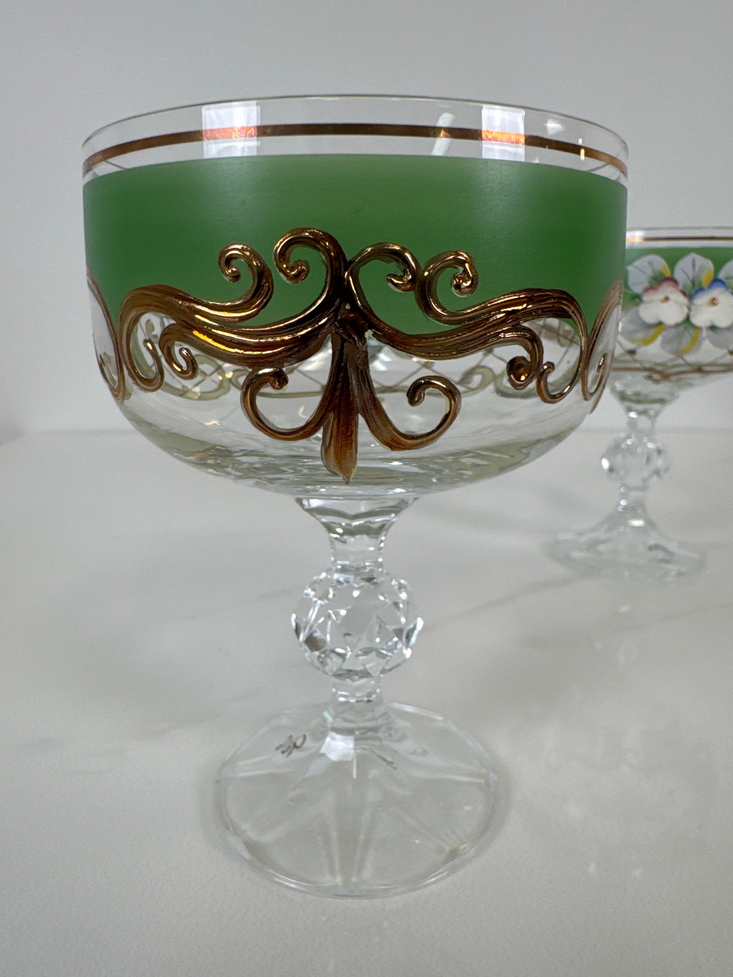 Bohemian Enamelled Crystal Goblets Set of 2