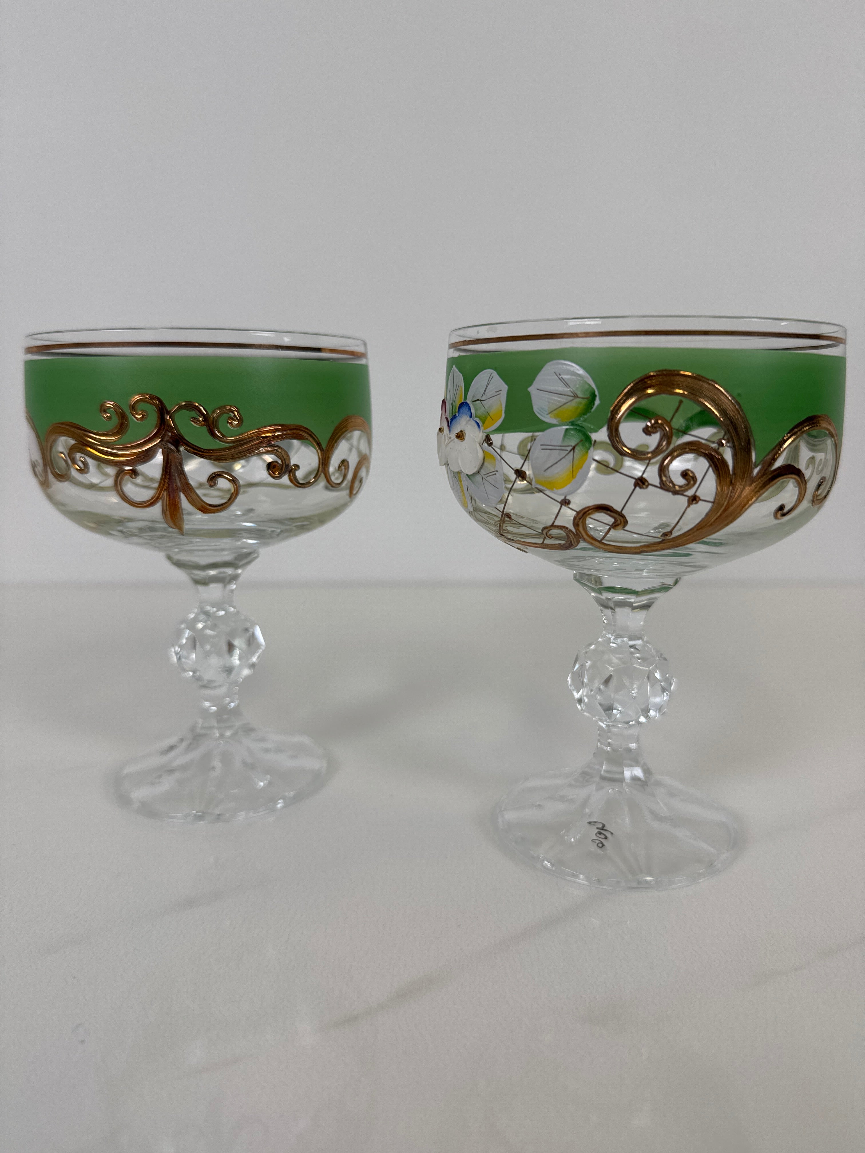 Bohemian Enamelled Crystal Goblets Set of 2