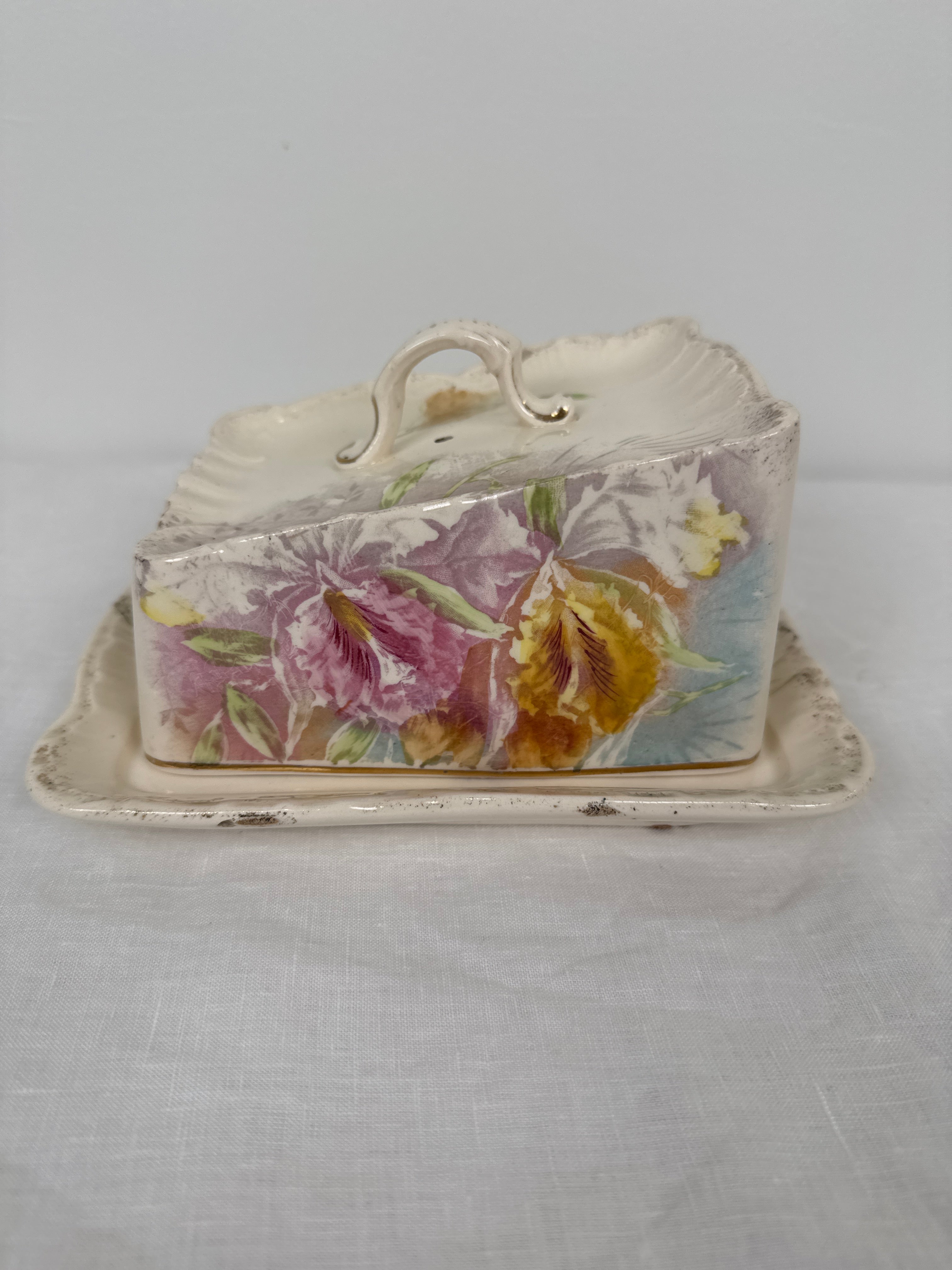 Antique Pastel Floral Cheese Keeper