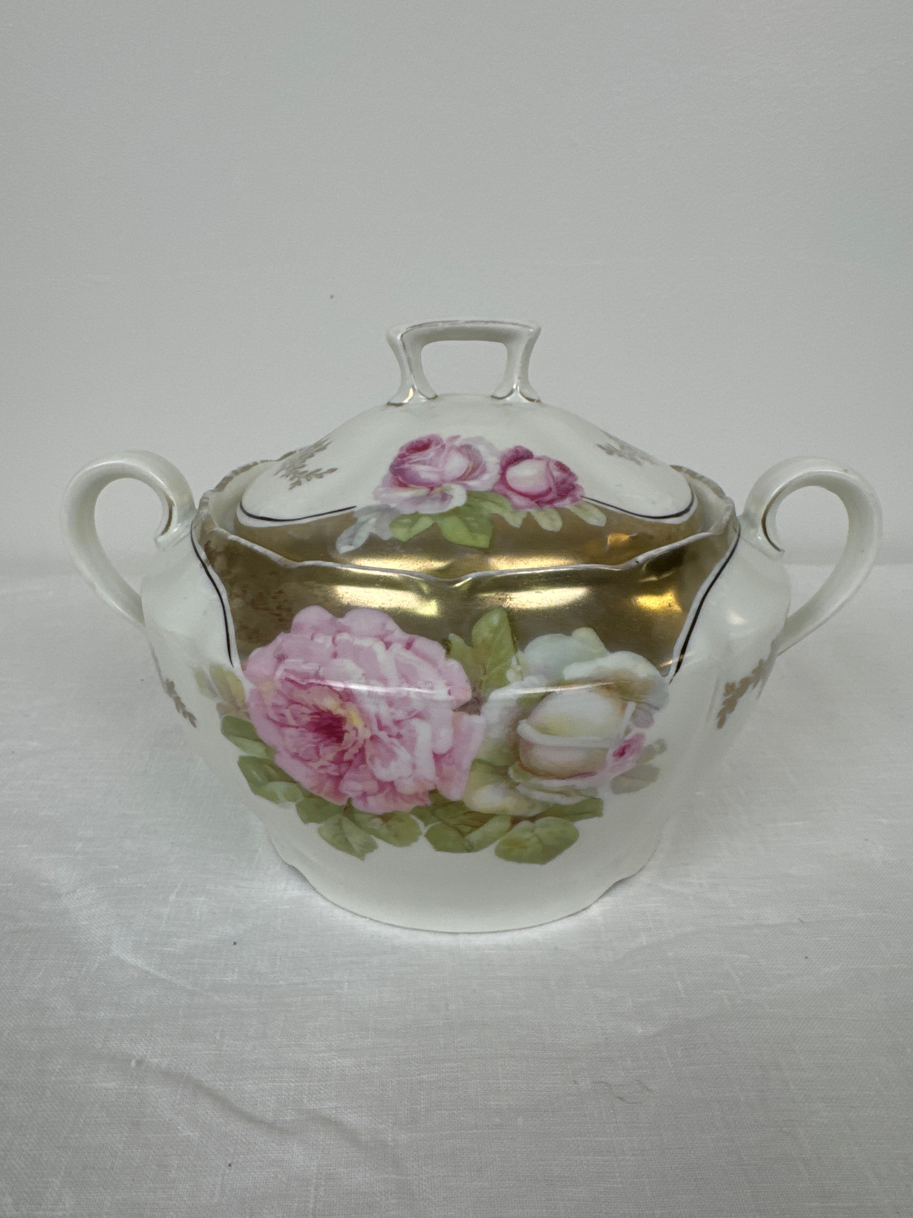Vintage Floral Lidded Bowl with Handles